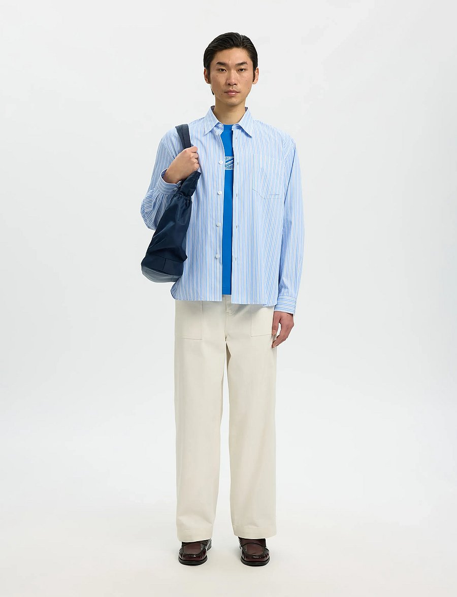 Selected - SLHRLXHOTEL AMOUR EMB LS SHIRT - stribede skjorter - light blue - 3