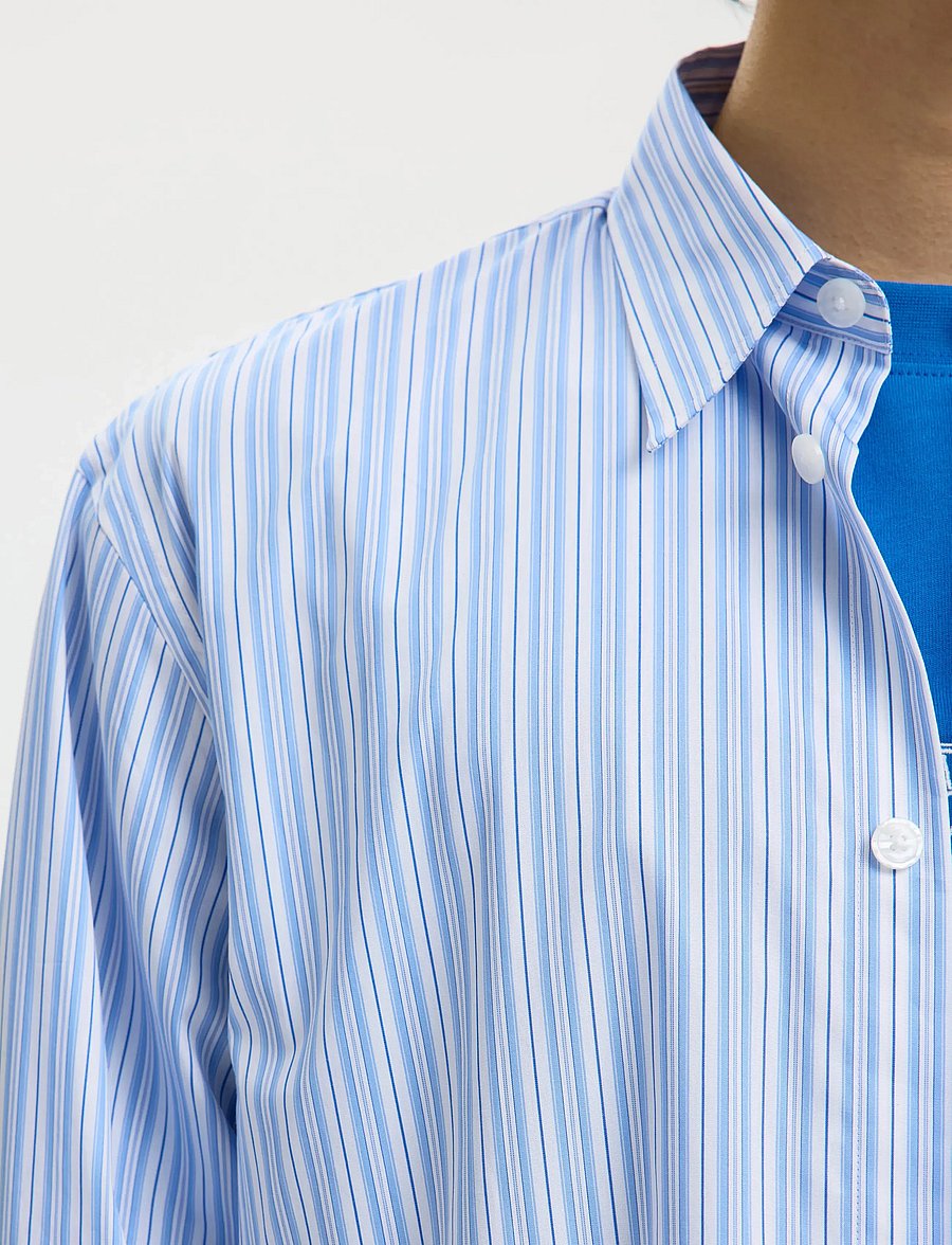 Selected - SLHRLXHOTEL AMOUR EMB LS SHIRT - stribede skjorter - light blue - 4