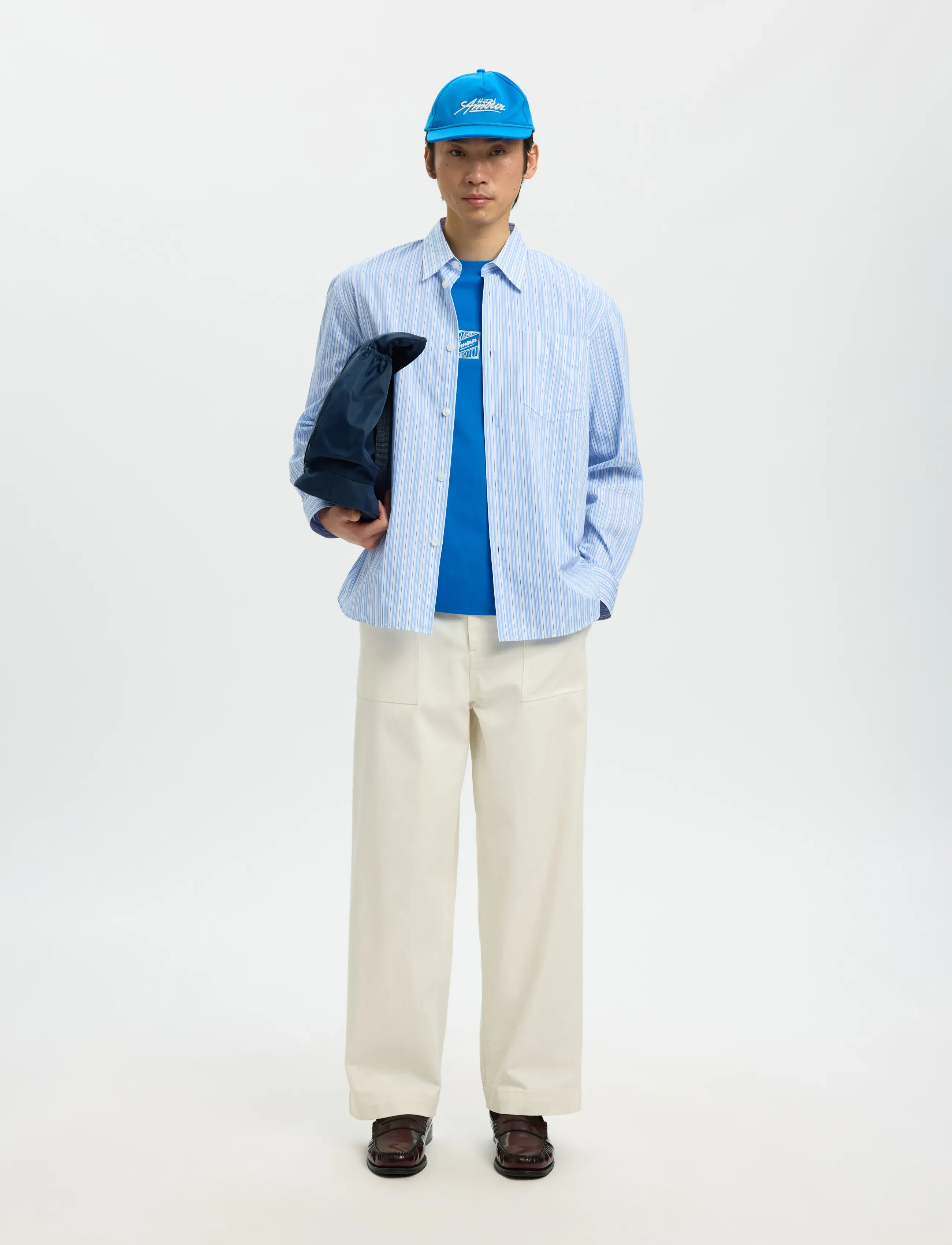 Selected - SLHRLXHOTEL AMOUR EMB LS SHIRT - stribede skjorter - light blue - 5