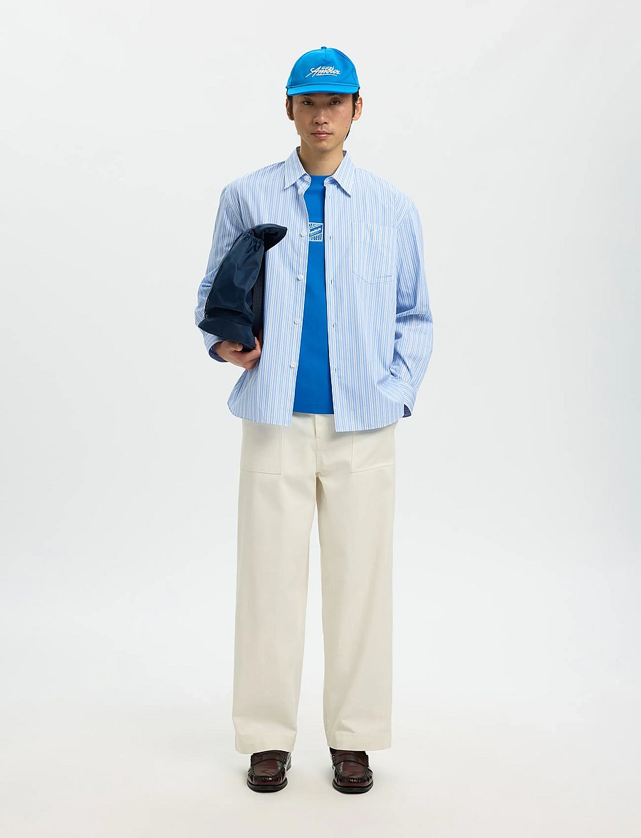 Selected - SLHRLXHOTEL AMOUR EMB LS SHIRT - stribede skjorter - light blue - 5