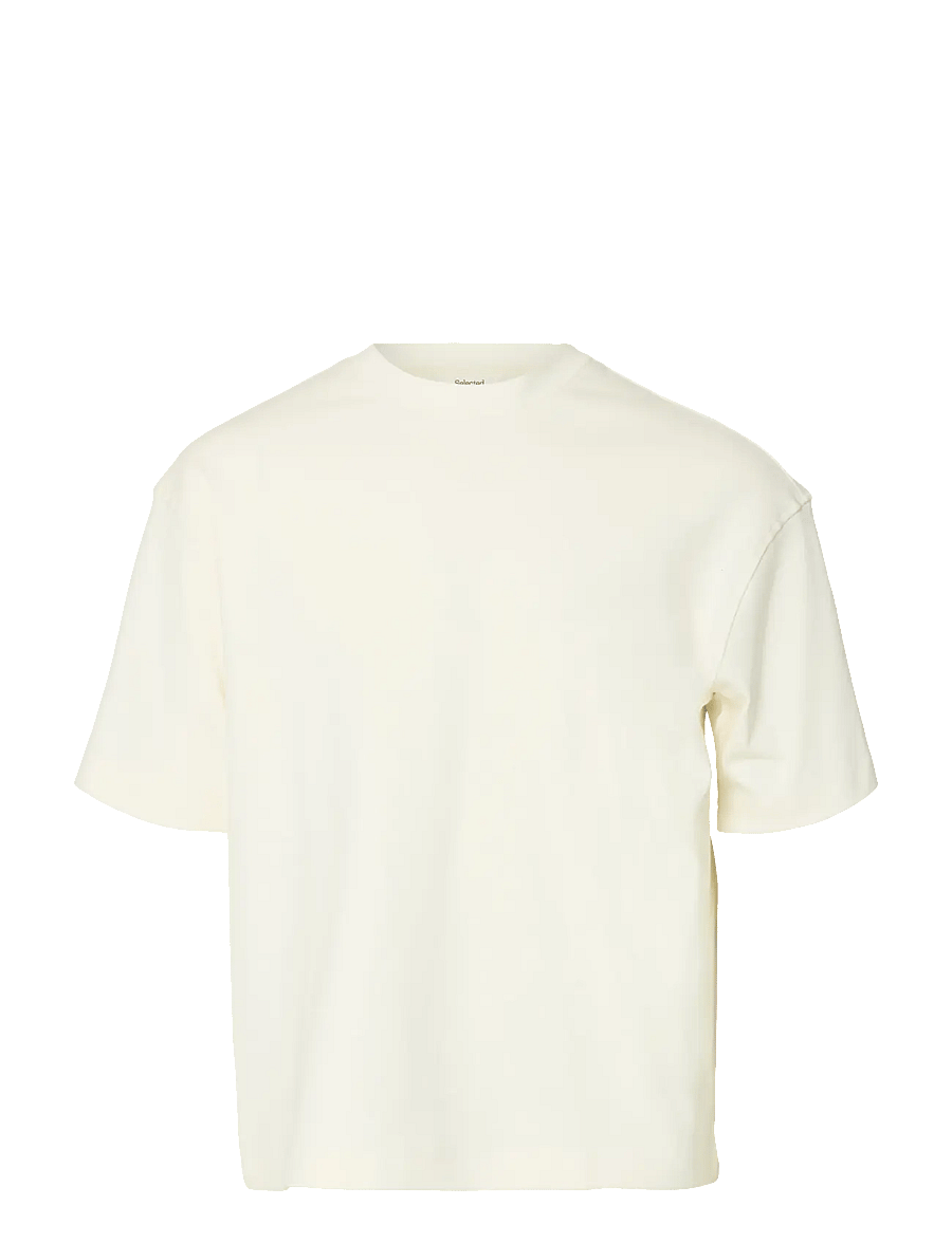 Selected - SLHRELAXASPEN INTERLOCK SS O-NECK TEE - kurzärmelige t-shirts - egret - 1