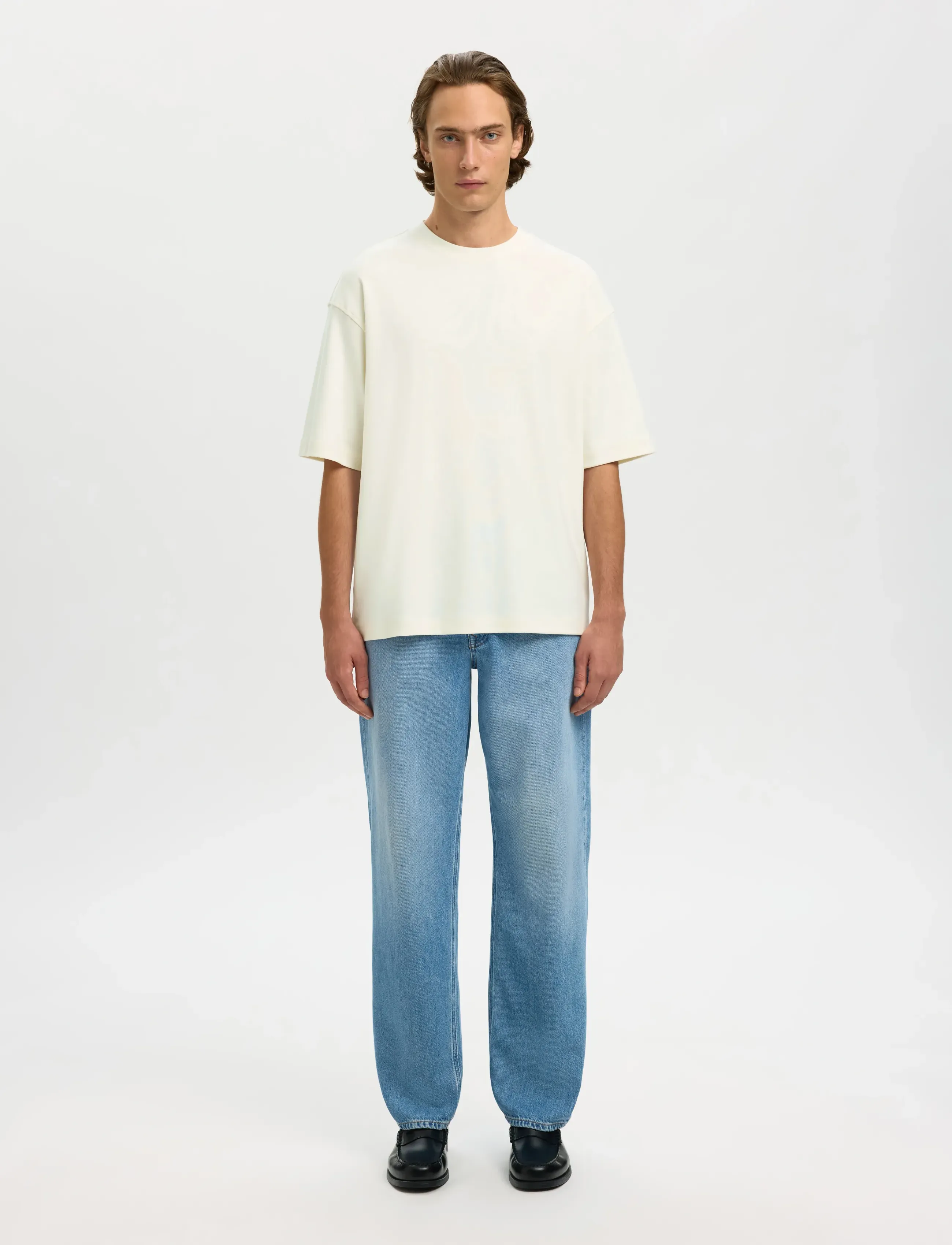 Selected - SLHRELAXASPEN INTERLOCK SS O-NECK TEE - kortærmede t-shirts - egret - 3