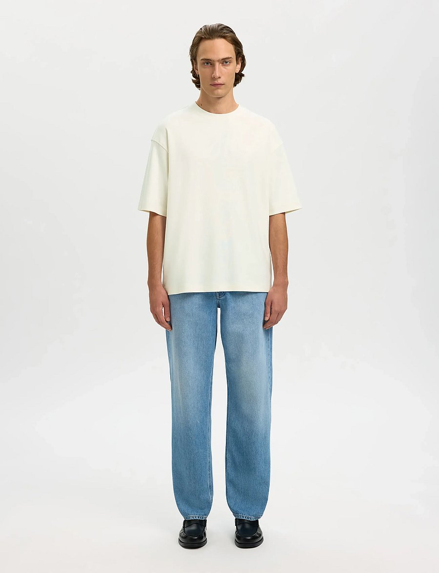 Selected - SLHRELAXASPEN INTERLOCK SS O-NECK TEE - kurzärmelige t-shirts - egret - 3