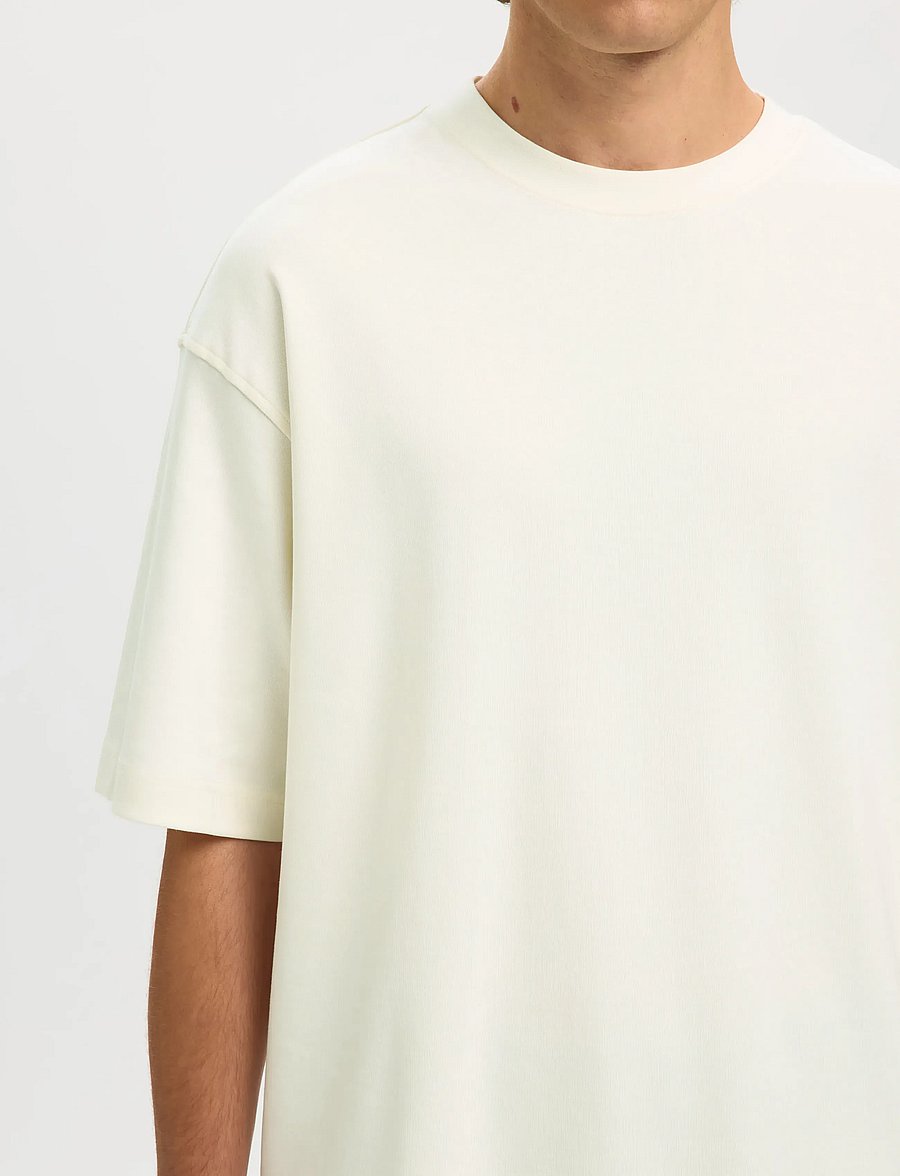 Selected - SLHRELAXASPEN INTERLOCK SS O-NECK TEE - kurzärmelige t-shirts - egret - 4