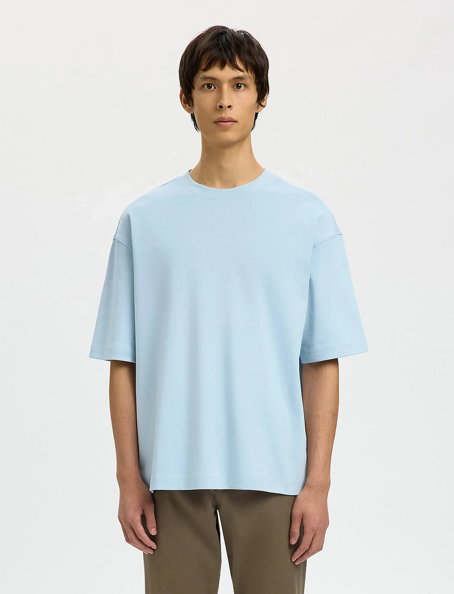 Selected - SLHRELAXASPEN INTERLOCK SS O-NECK TEE - lühikeste varrukatega t-särgid - skyway - 0