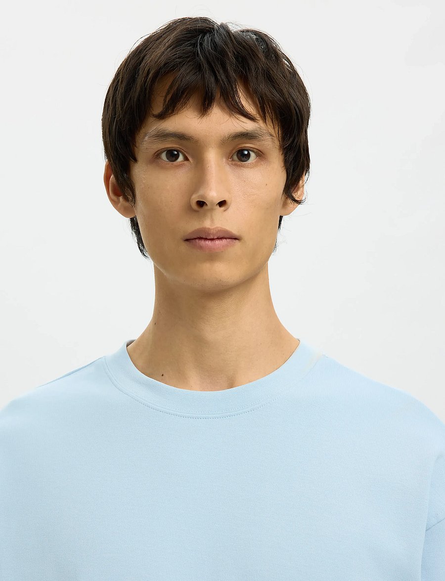 Selected - SLHRELAXASPEN INTERLOCK SS O-NECK TEE - lühikeste varrukatega t-särgid - skyway - 4