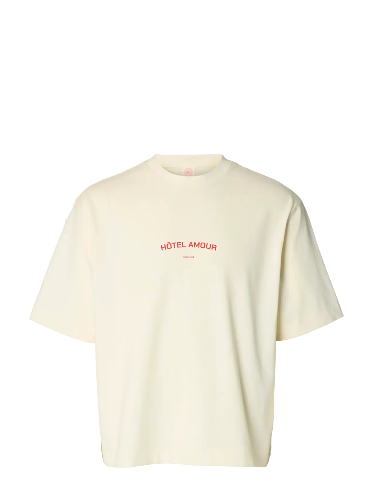 Selected SLHBOXYLIAM SS O-NECK TEE HOTEL AMOUR - Kleidung - EGRET / cream