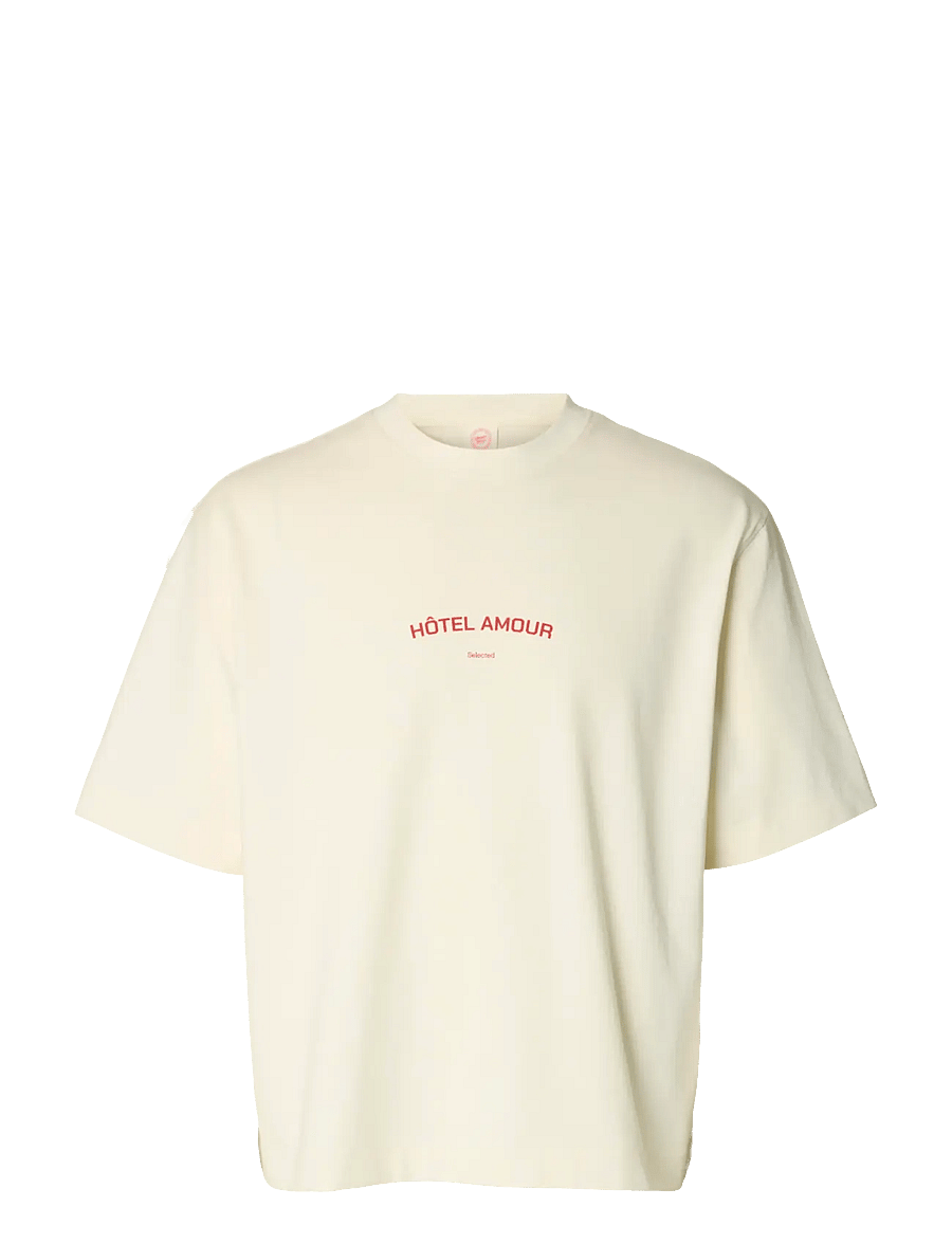 Selected - SLHBOXYLIAM SS O-NECK TEE HOTEL AMOUR - short-sleeved t-shirts - egret - 1