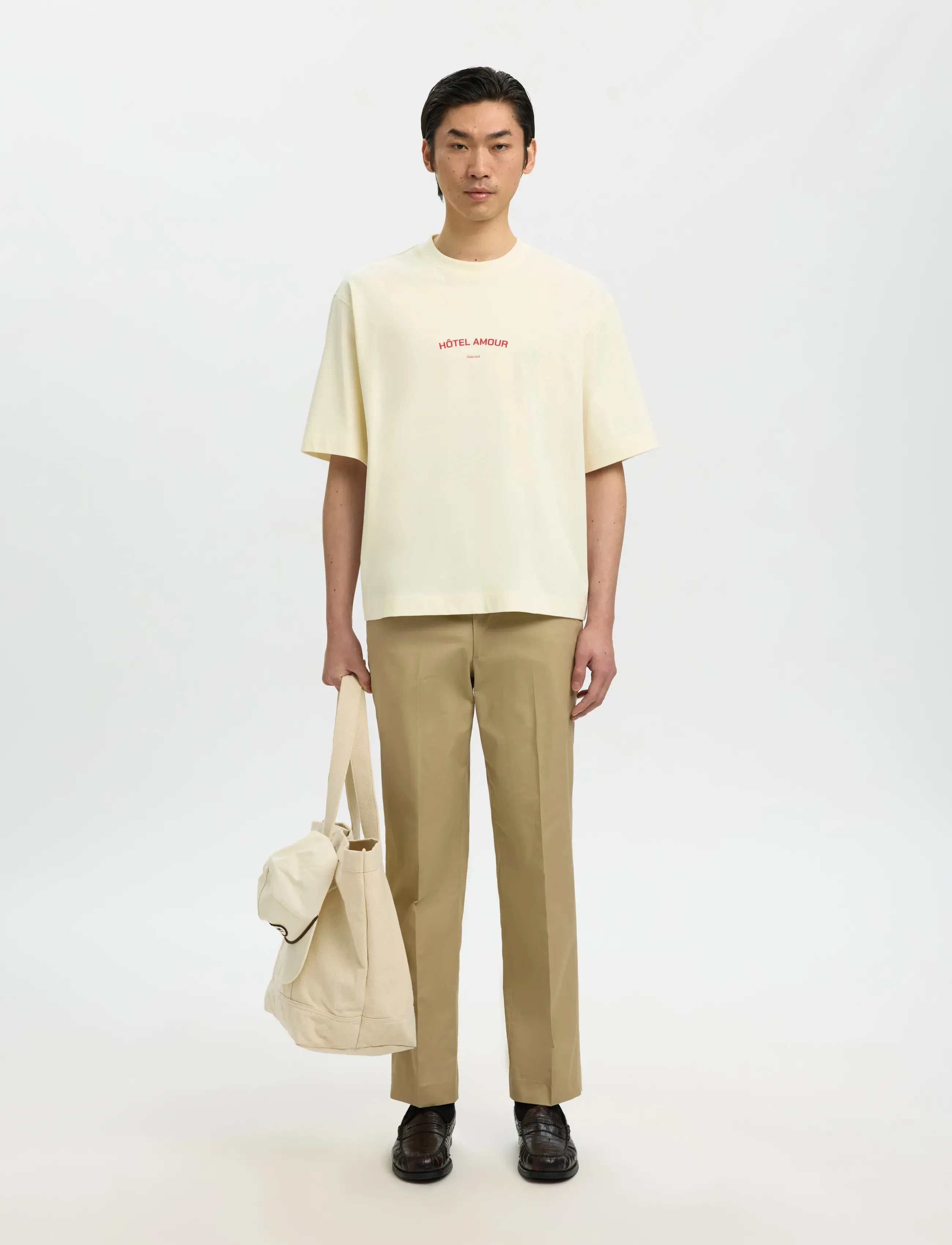 Selected - SLHBOXYLIAM SS O-NECK TEE HOTEL AMOUR - kortærmede t-shirts - egret - 3