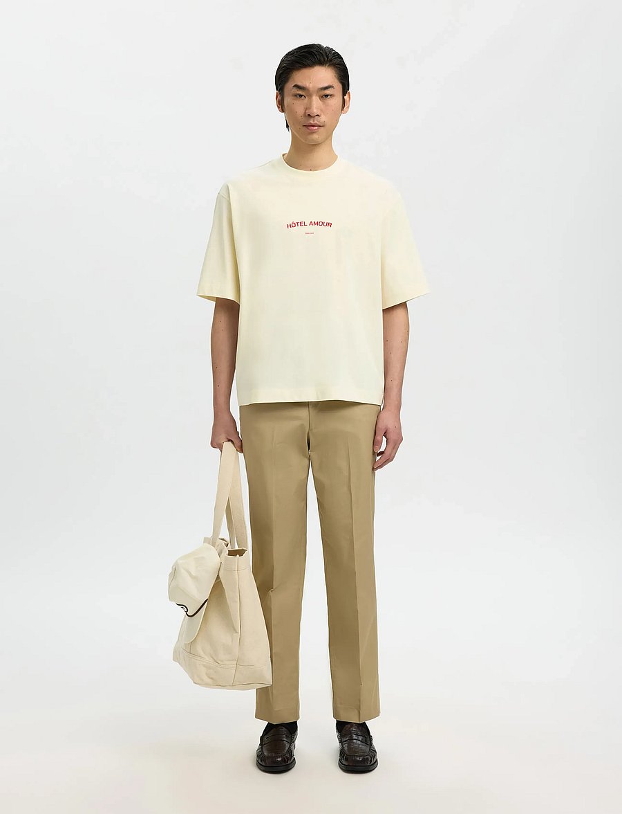 Selected - SLHBOXYLIAM SS O-NECK TEE HOTEL AMOUR - short-sleeved t-shirts - egret - 3