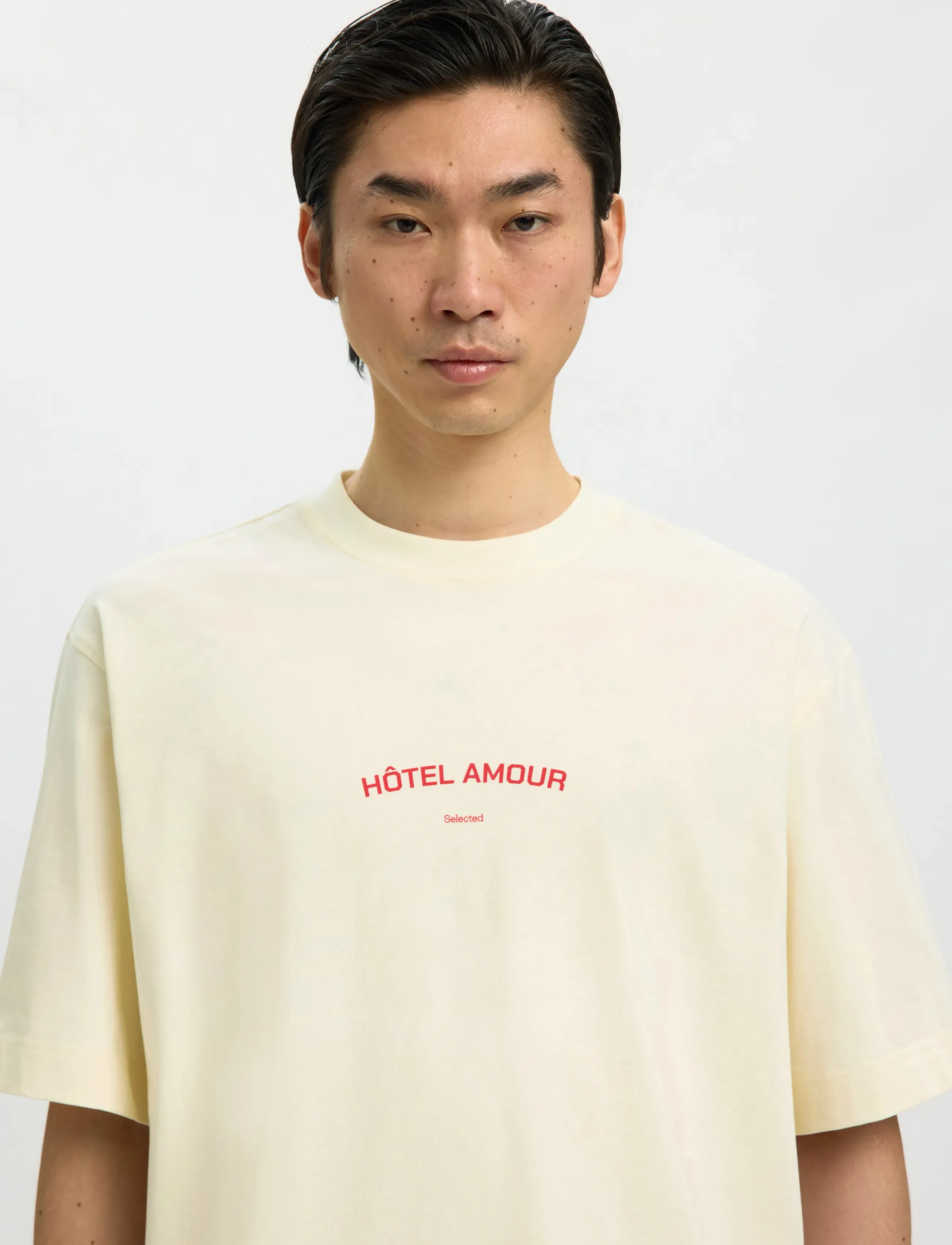 Selected - SLHBOXYLIAM SS O-NECK TEE HOTEL AMOUR - kortærmede t-shirts - egret - 4