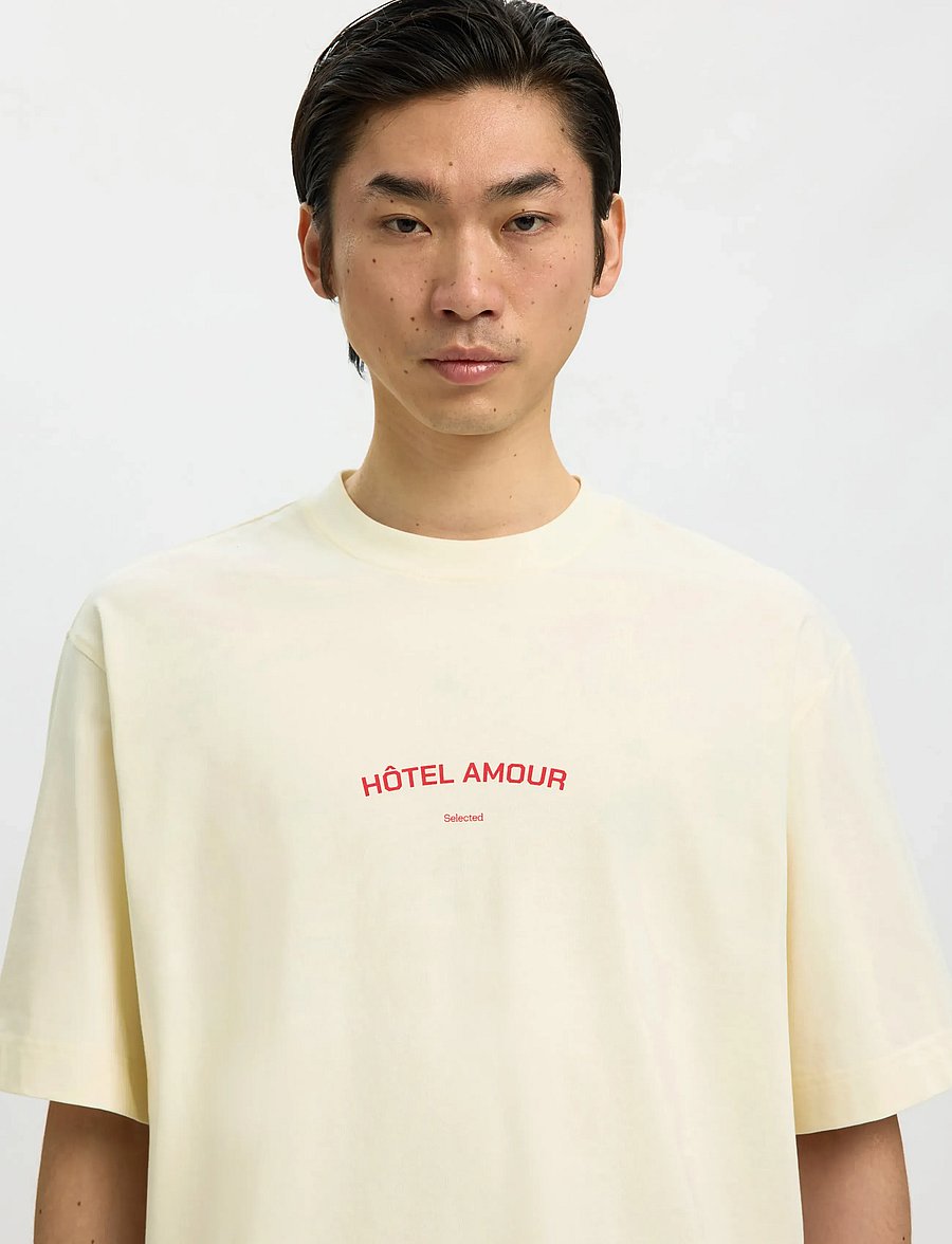 Selected - SLHBOXYLIAM SS O-NECK TEE HOTEL AMOUR - short-sleeved t-shirts - egret - 4