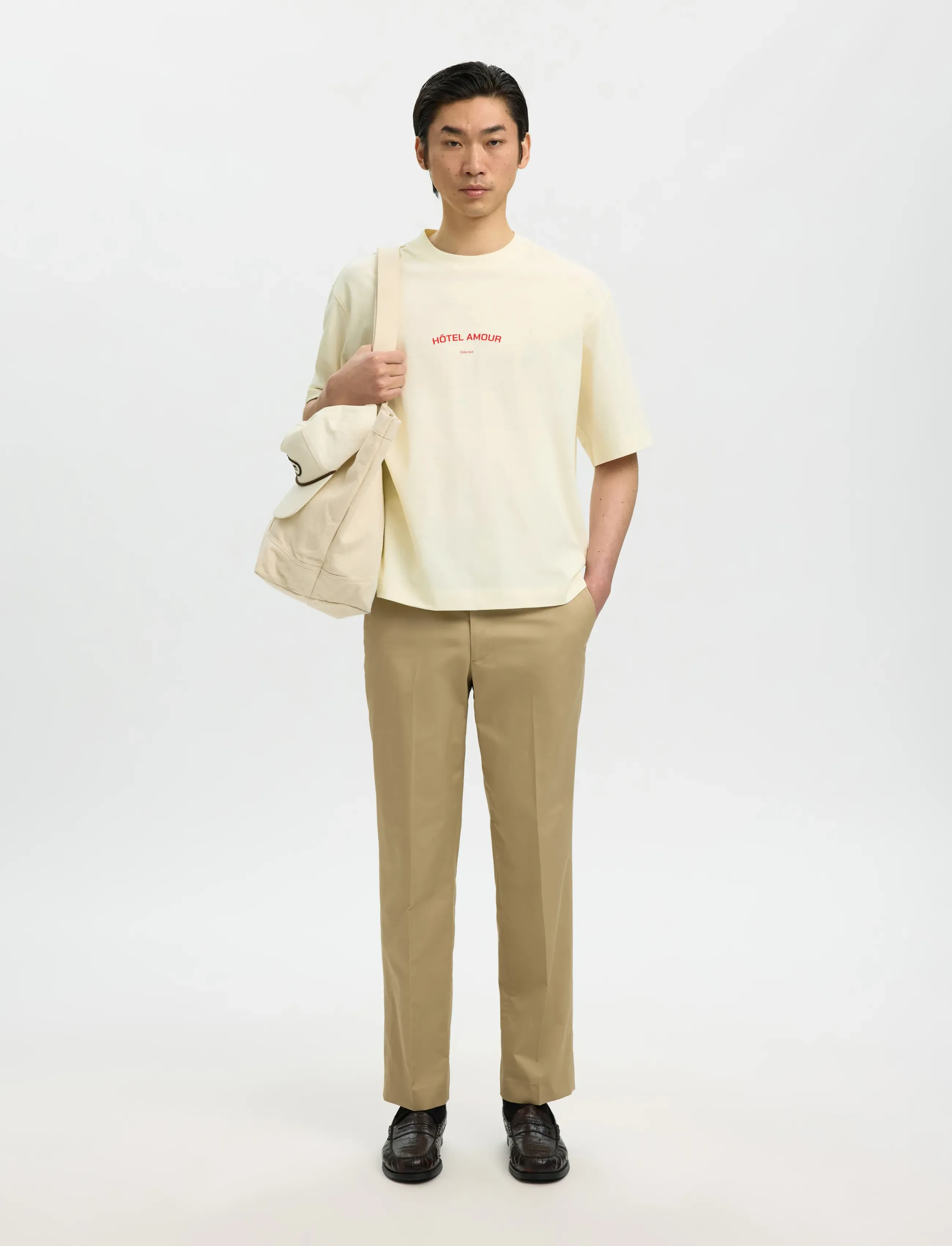 Selected - SLHBOXYLIAM SS O-NECK TEE HOTEL AMOUR - kortærmede t-shirts - egret - 5