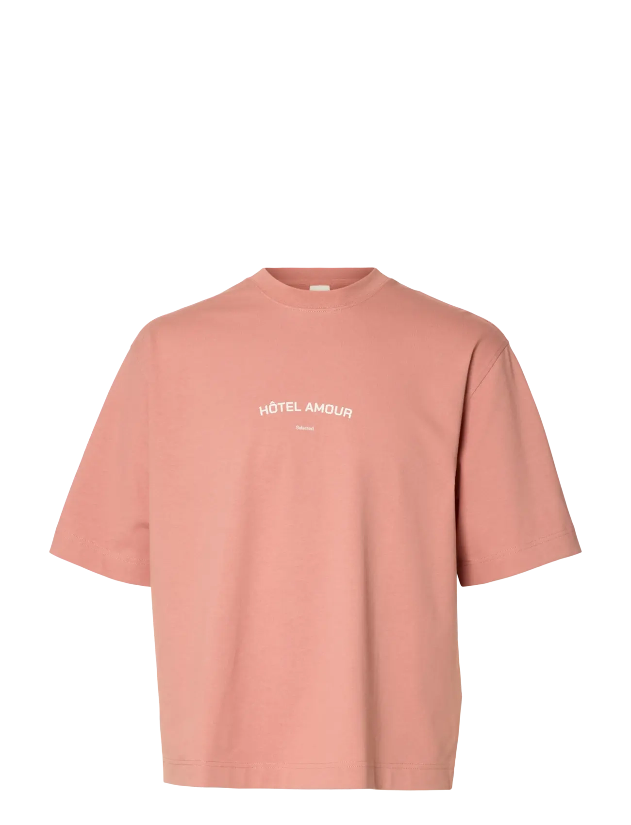Selected SLHBOXYLIAM SS O-NECK TEE HOTEL AMOUR - T-shirts - ROSE DAWN / coral