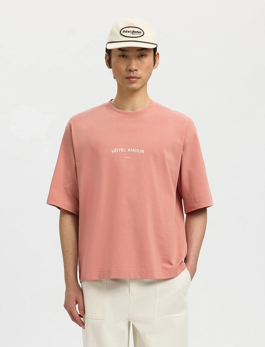 Selected - SLHBOXYLIAM SS O-NECK TEE HOTEL AMOUR - kurzärmelige t-shirts - rose dawn - 0