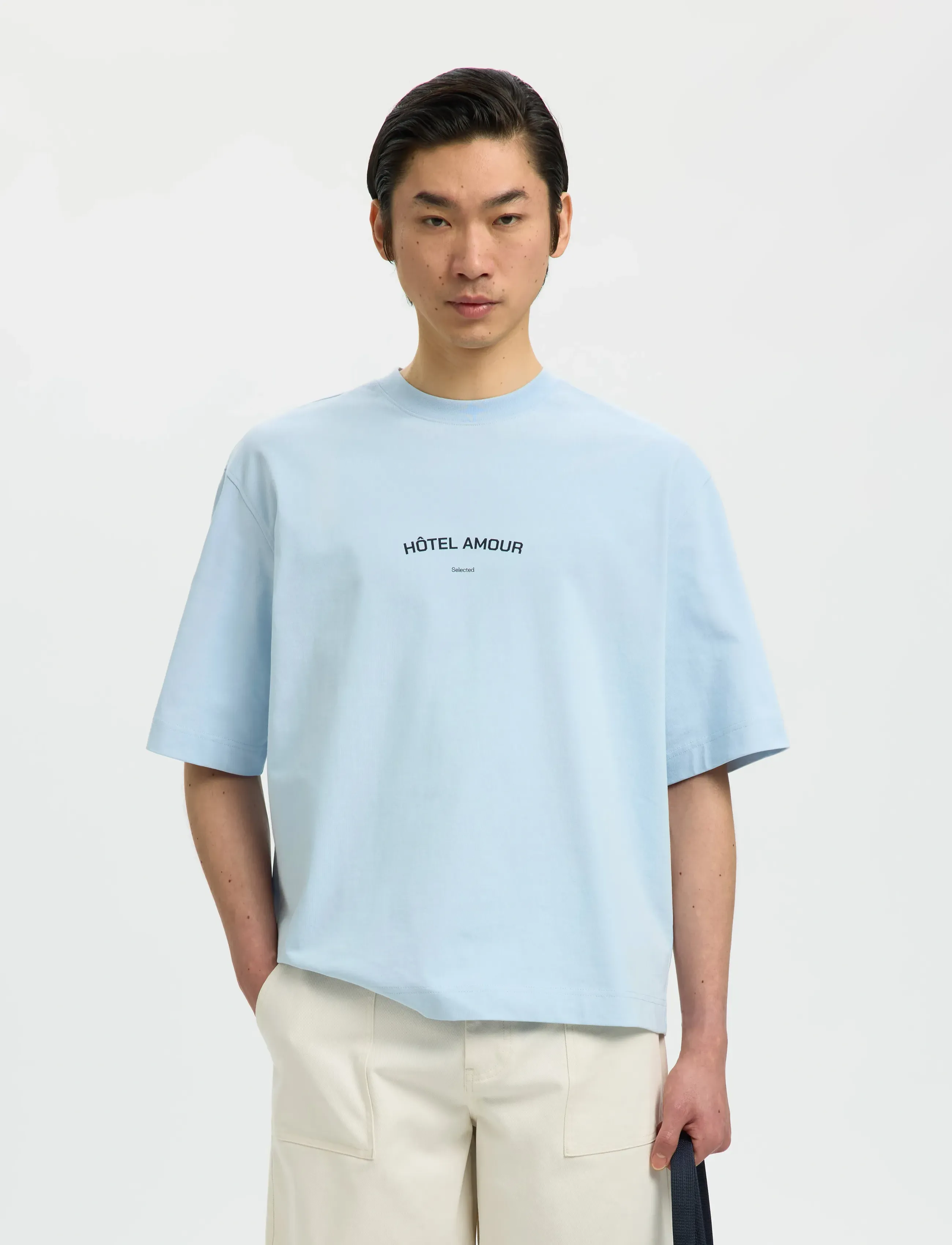 Selected SLHBOXYLIAM SS O-NECK TEE HOTEL AMOUR - Deals - SKYWAY / blue