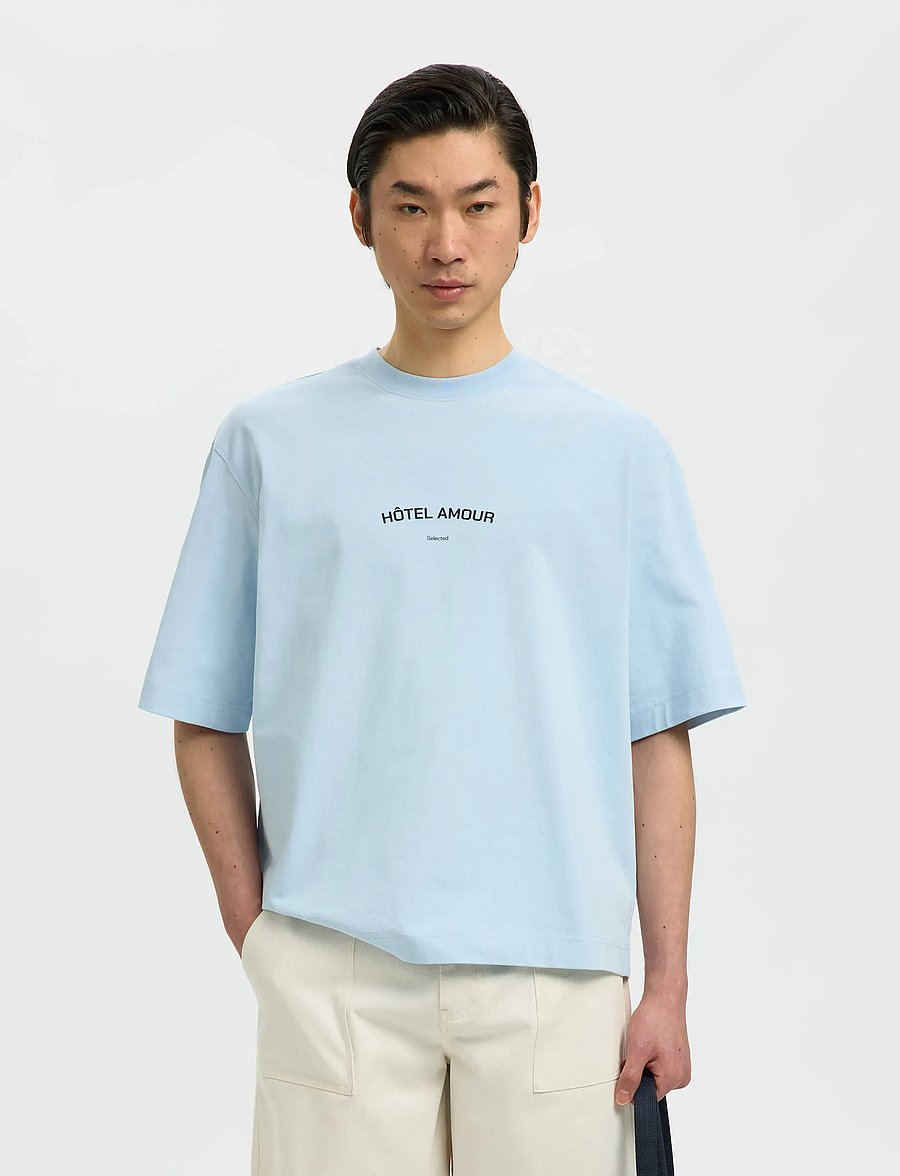 Selected - SLHBOXYLIAM SS O-NECK TEE HOTEL AMOUR - kurzärmelige t-shirts - skyway - 0