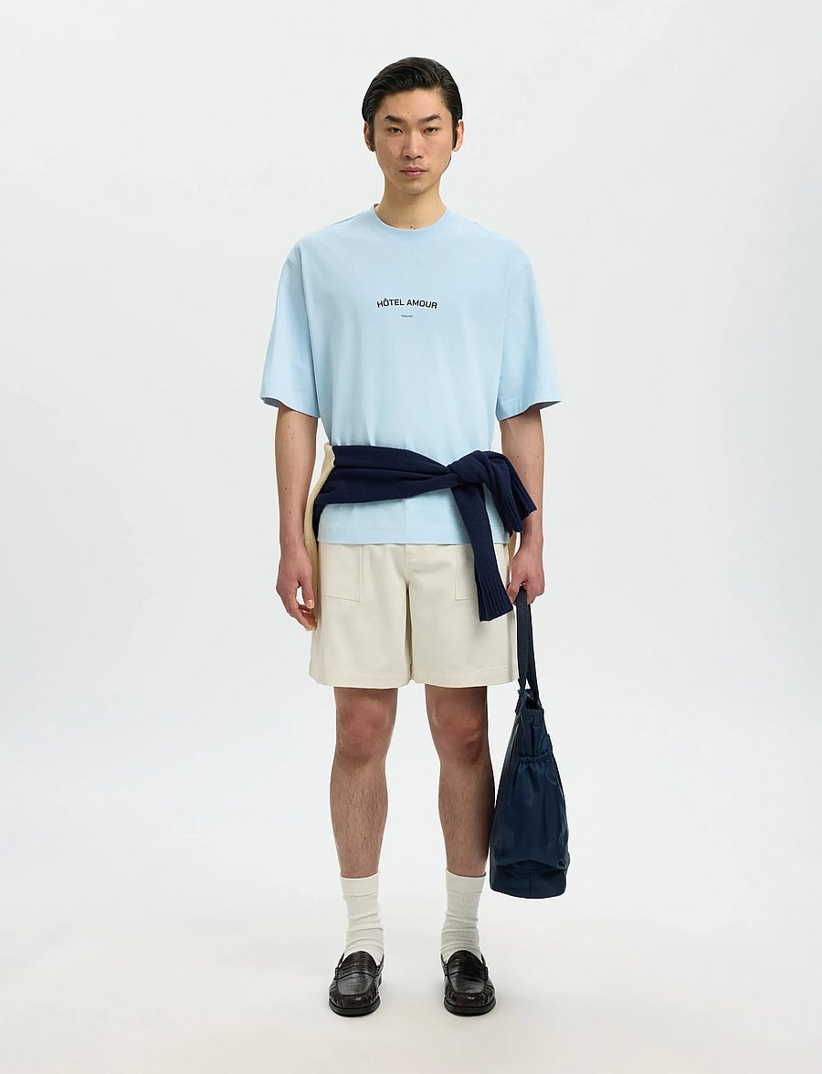Selected - SLHBOXYLIAM SS O-NECK TEE HOTEL AMOUR - kurzärmelige t-shirts - skyway - 5