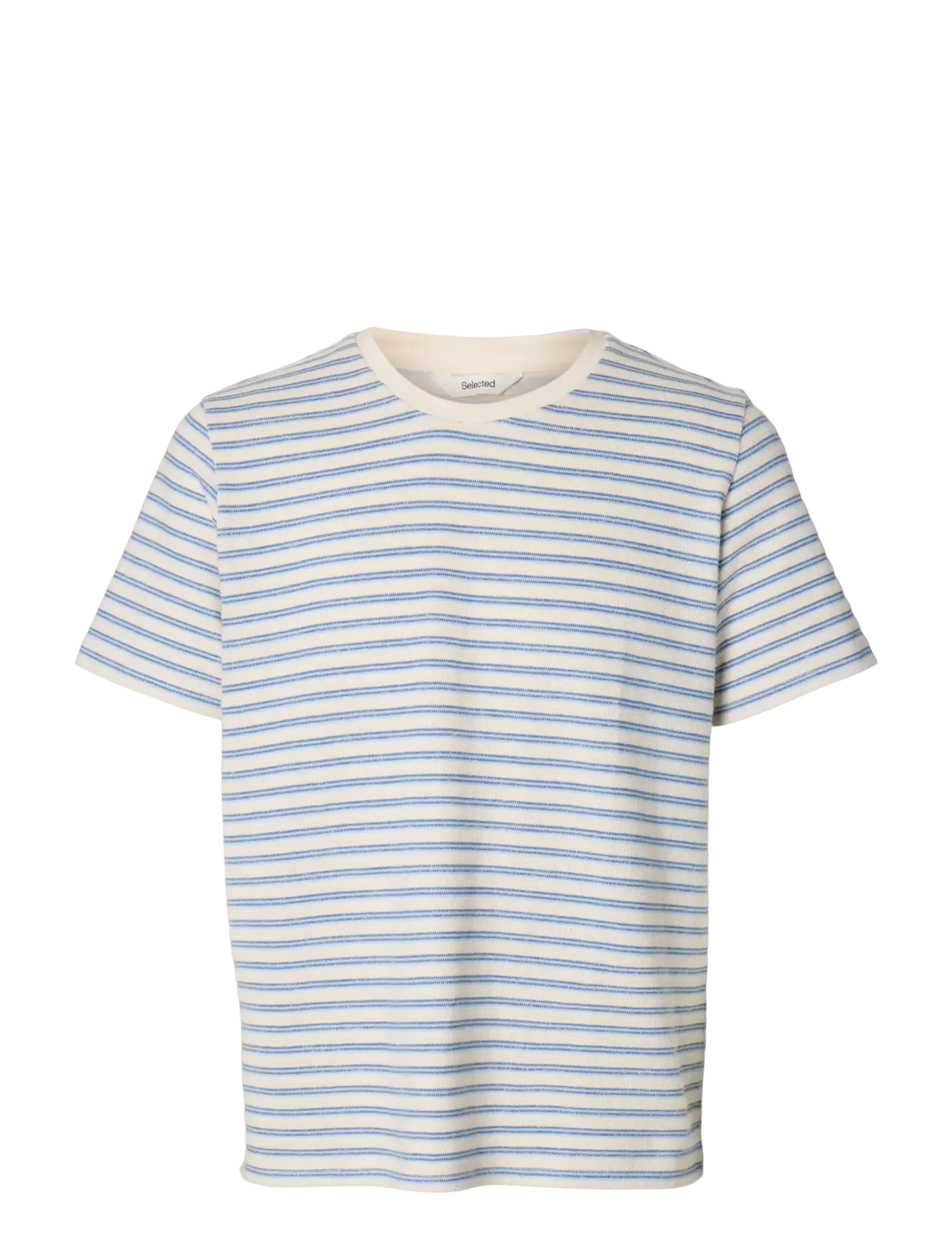 Selected SLHKEVIN STRIPE SS O-NECK TEE - T-shirts - EGRET / blue