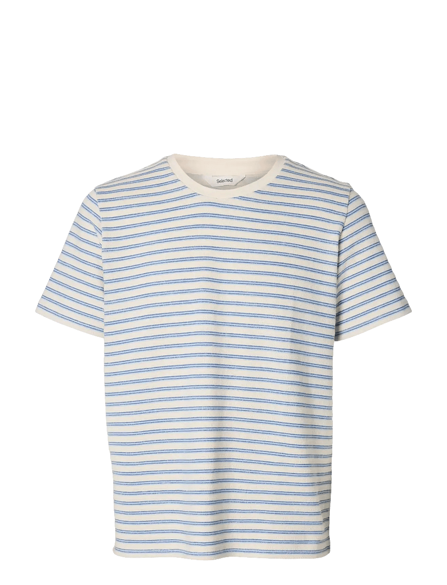 Selected - SLHKEVIN STRIPE SS O-NECK TEE - short-sleeved t-shirts - egret - 1