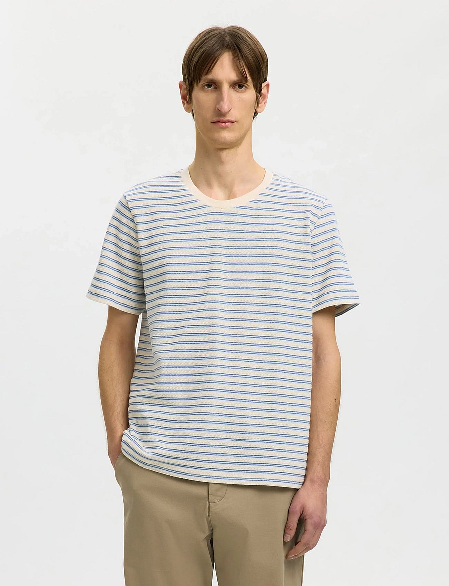 Selected - SLHKEVIN STRIPE SS O-NECK TEE - short-sleeved t-shirts - egret - 0