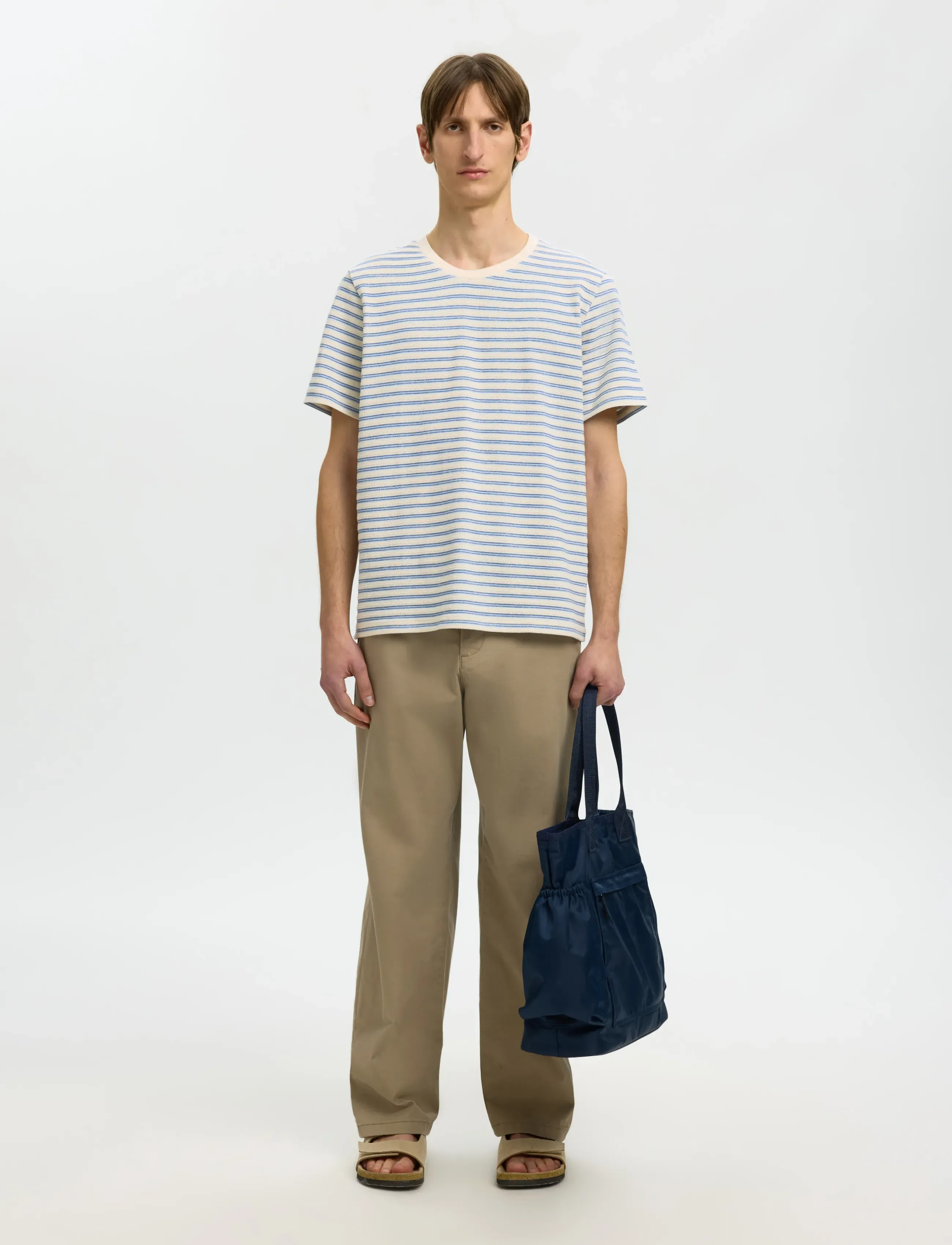 Selected - SLHKEVIN STRIPE SS O-NECK TEE - kurzärmelig - egret - 3