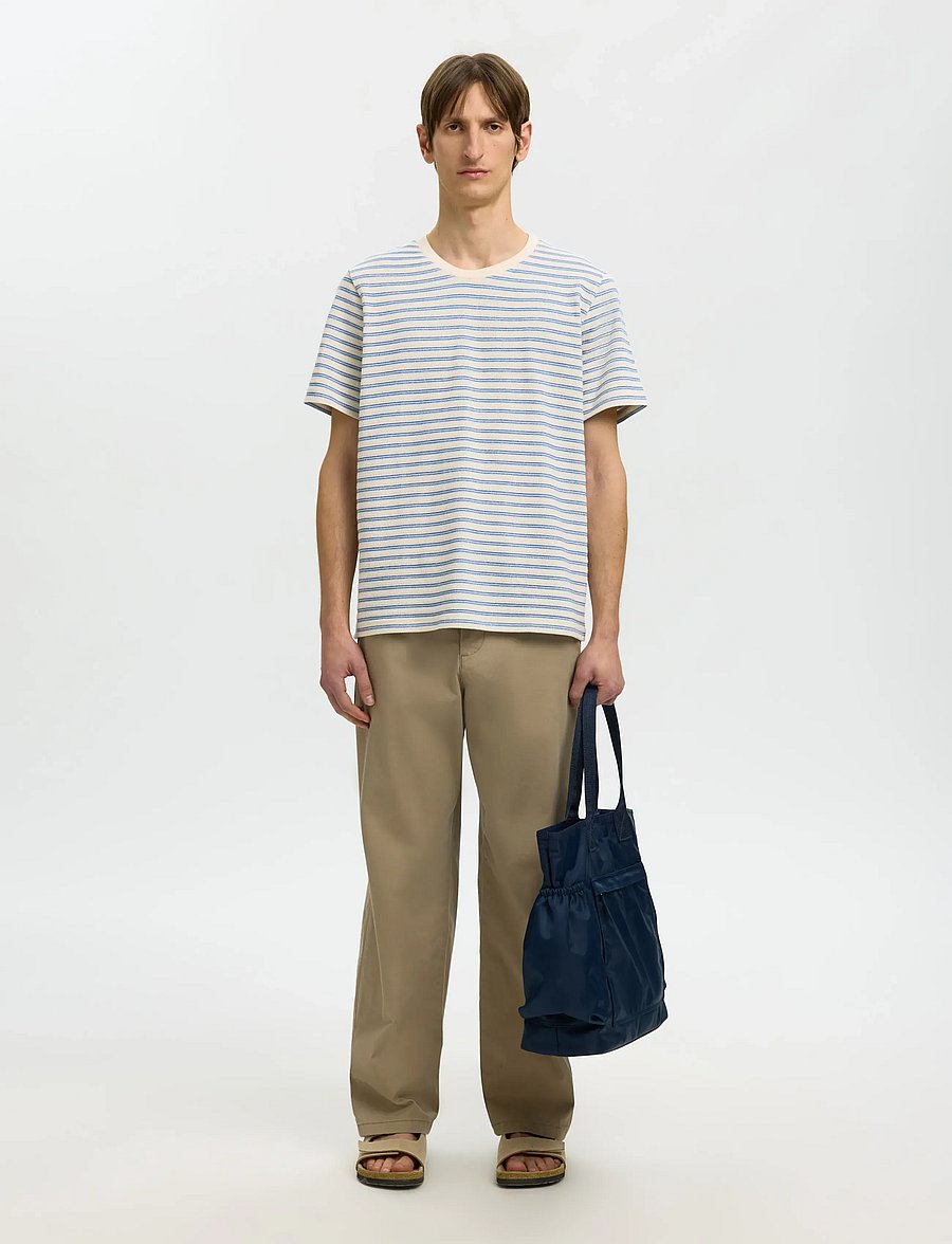 Selected - SLHKEVIN STRIPE SS O-NECK TEE - short-sleeved t-shirts - egret - 3