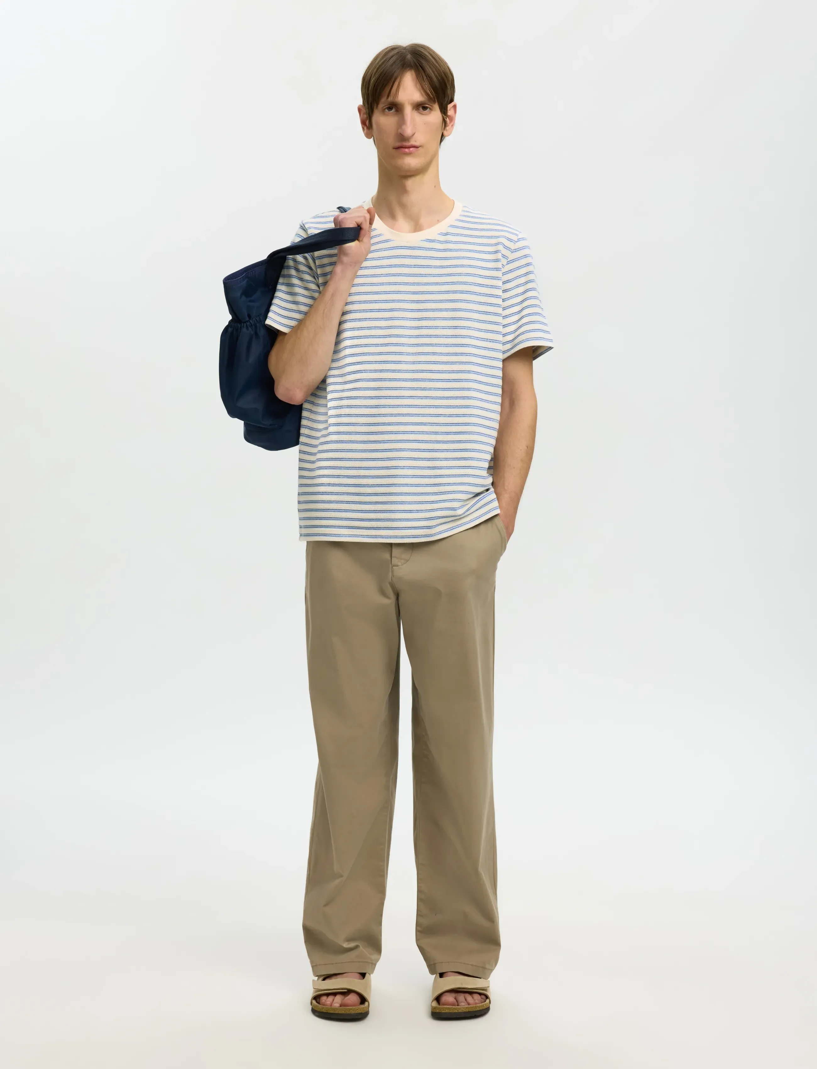 Selected - SLHKEVIN STRIPE SS O-NECK TEE - kurzärmelig - egret - 5
