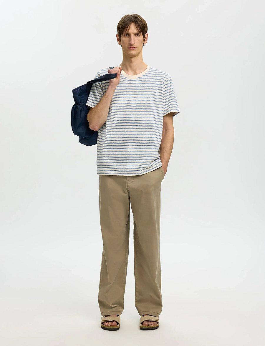 Selected - SLHKEVIN STRIPE SS O-NECK TEE - short-sleeved t-shirts - egret - 5