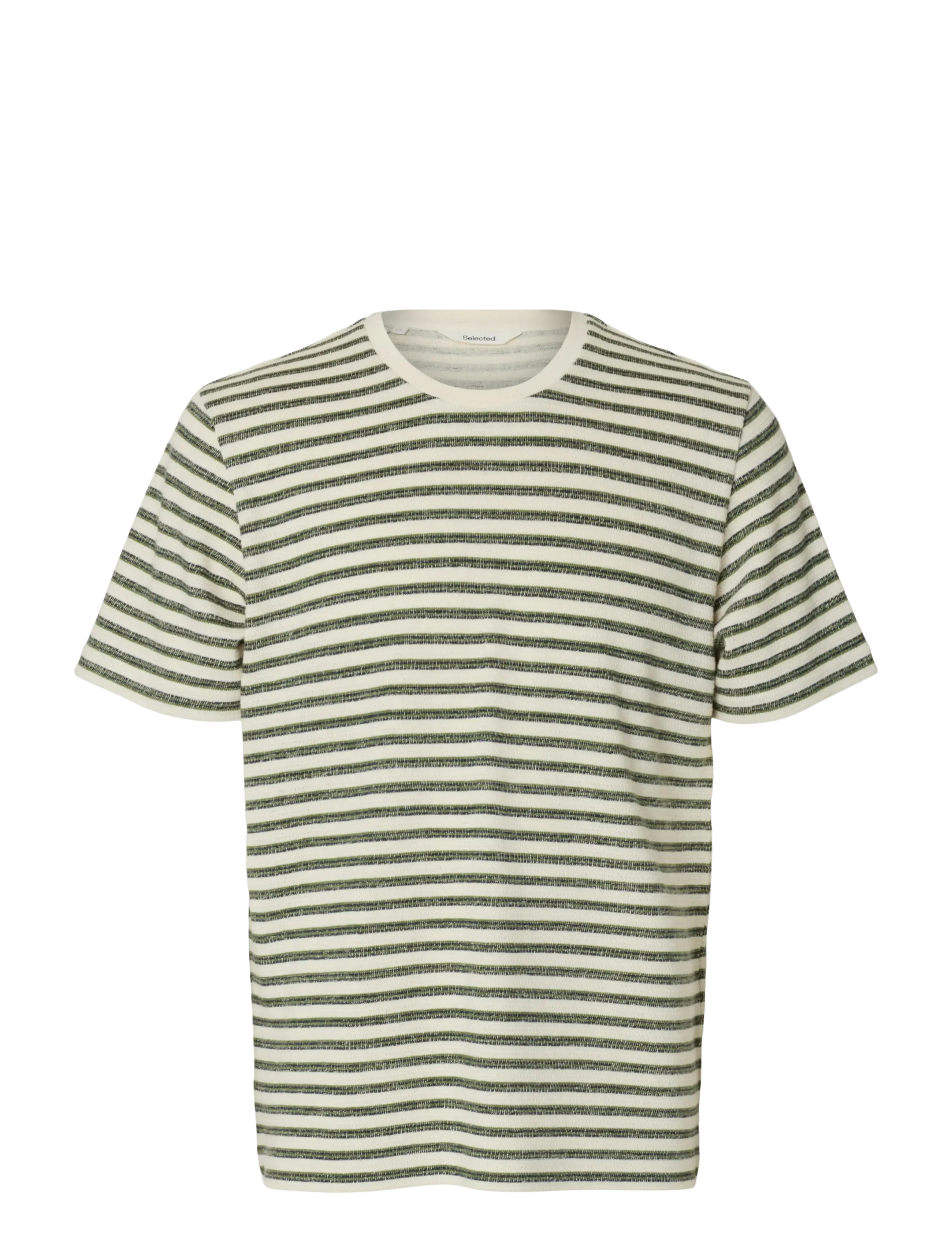 Selected SLHKEVIN STRIPE SS O-NECK TEE - T-shirts - EGRET / cream