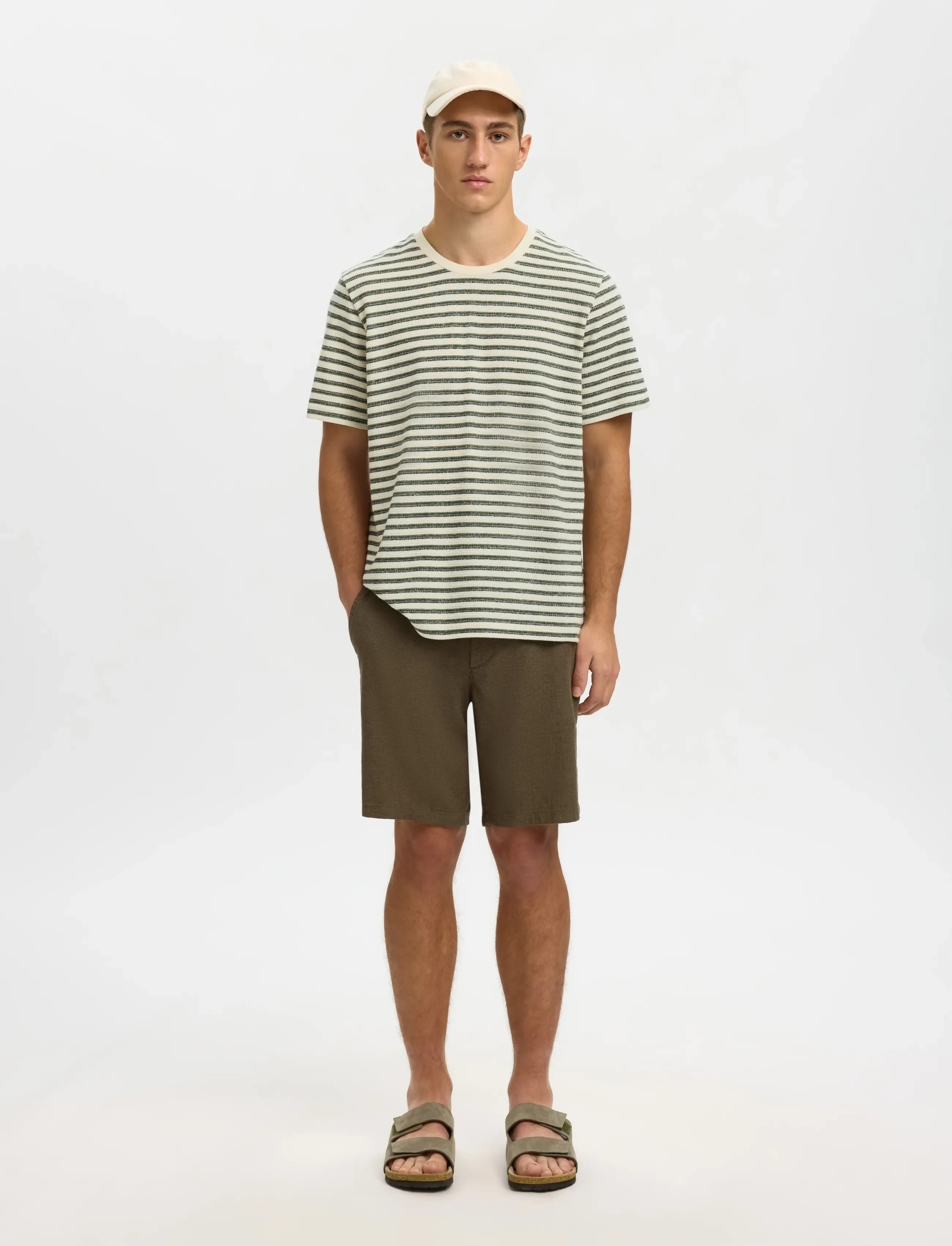 Selected - SLHKEVIN STRIPE SS O-NECK TEE - kortærmede t-shirts - egret - 3