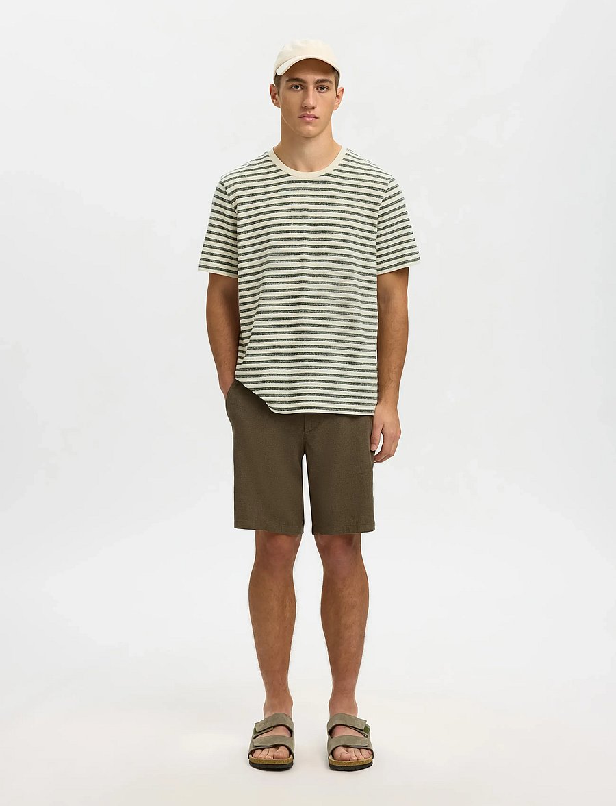 Selected - SLHKEVIN STRIPE SS O-NECK TEE - kurzärmelige t-shirts - egret - 3