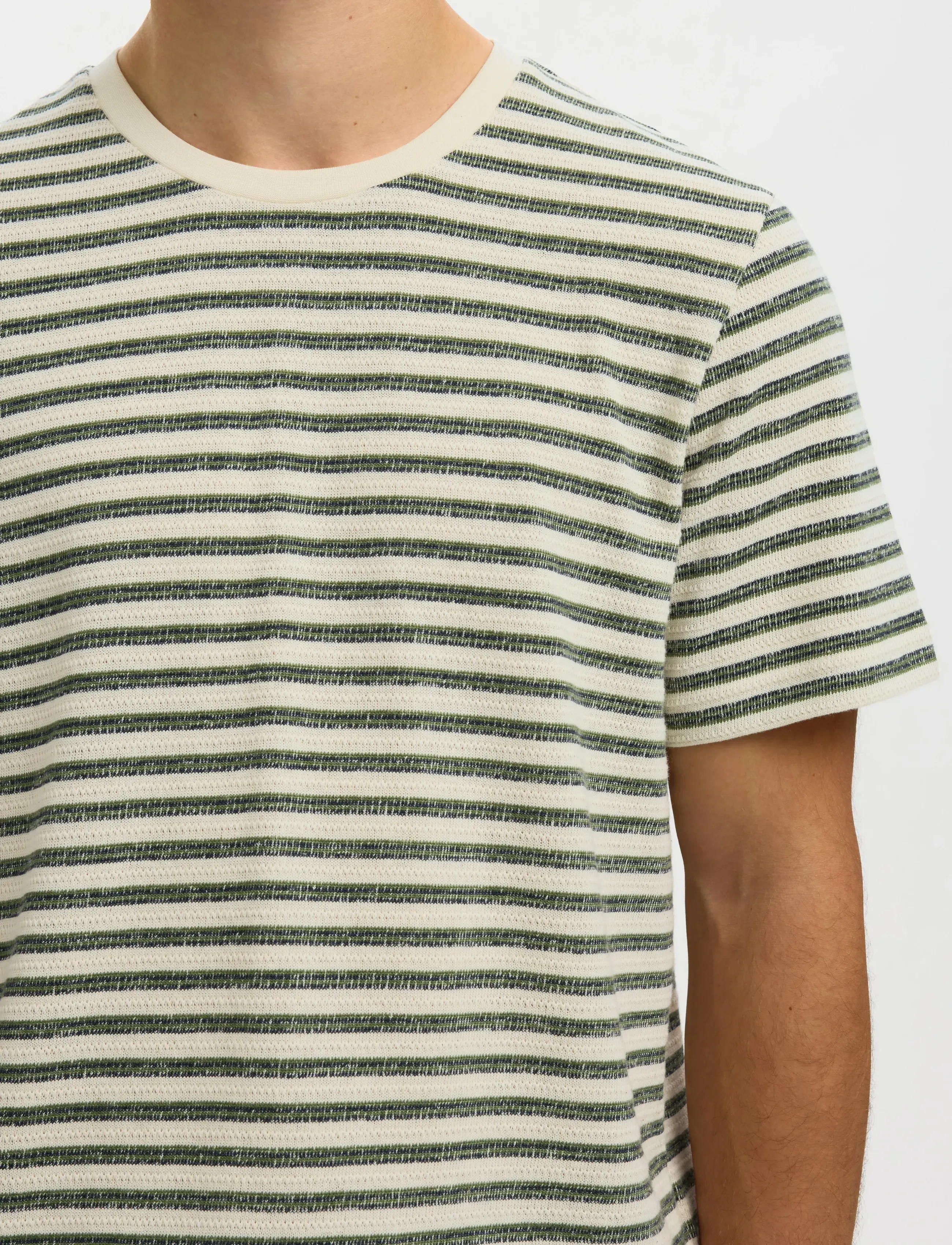 Selected - SLHKEVIN STRIPE SS O-NECK TEE - kortærmede t-shirts - egret - 4