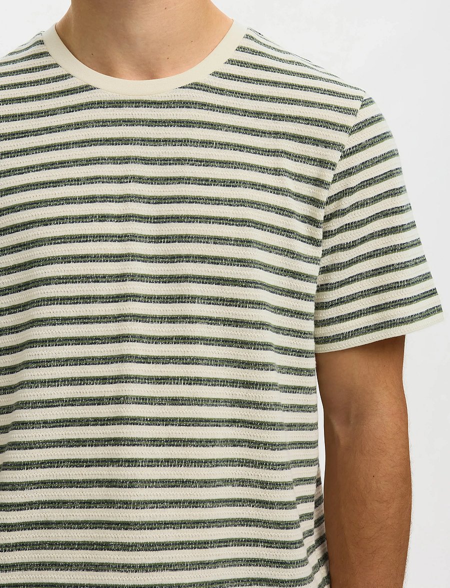Selected - SLHKEVIN STRIPE SS O-NECK TEE - kurzärmelige t-shirts - egret - 4