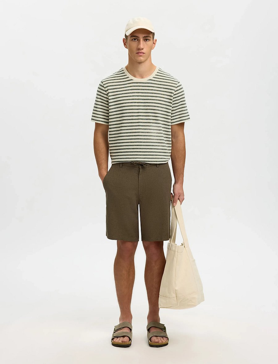 Selected - SLHKEVIN STRIPE SS O-NECK TEE - kurzärmelige t-shirts - egret - 5