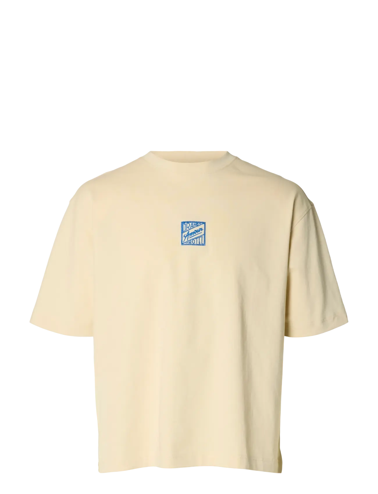 Selected SLHRELAXBROCK SS TEE HOTEL AMOUR - T-shirts - ANGORA / cream