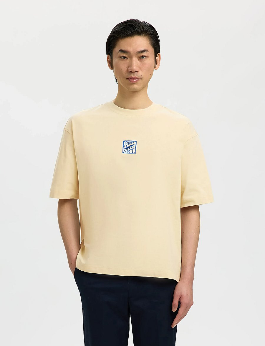 Selected - SLHRELAXBROCK SS TEE HOTEL AMOUR - kortärmade t-shirts - angora - 0