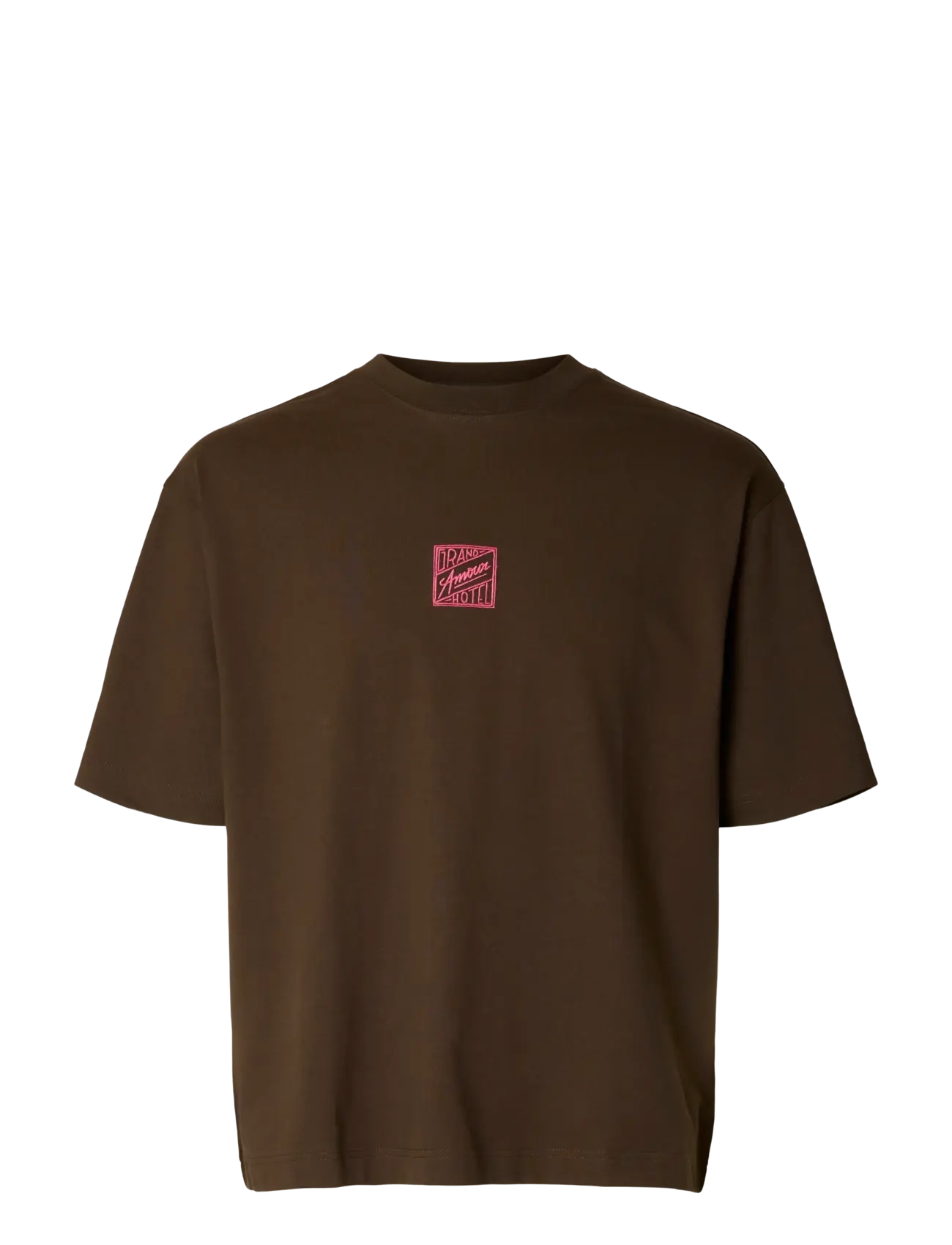 Selected SLHRELAXBROCK SS TEE HOTEL AMOUR - T-shirts - DELICIOSO / brown