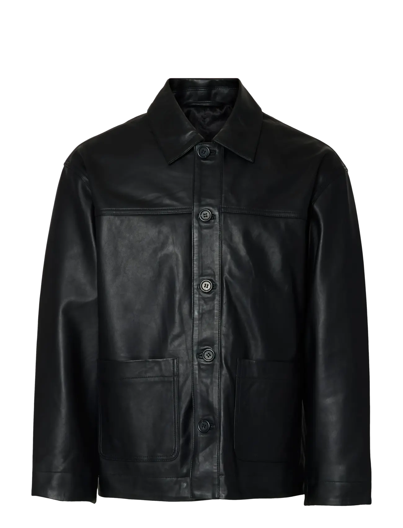 Selected SLHCARL LEATHER JKT - Leather Jackets - BLACK / black