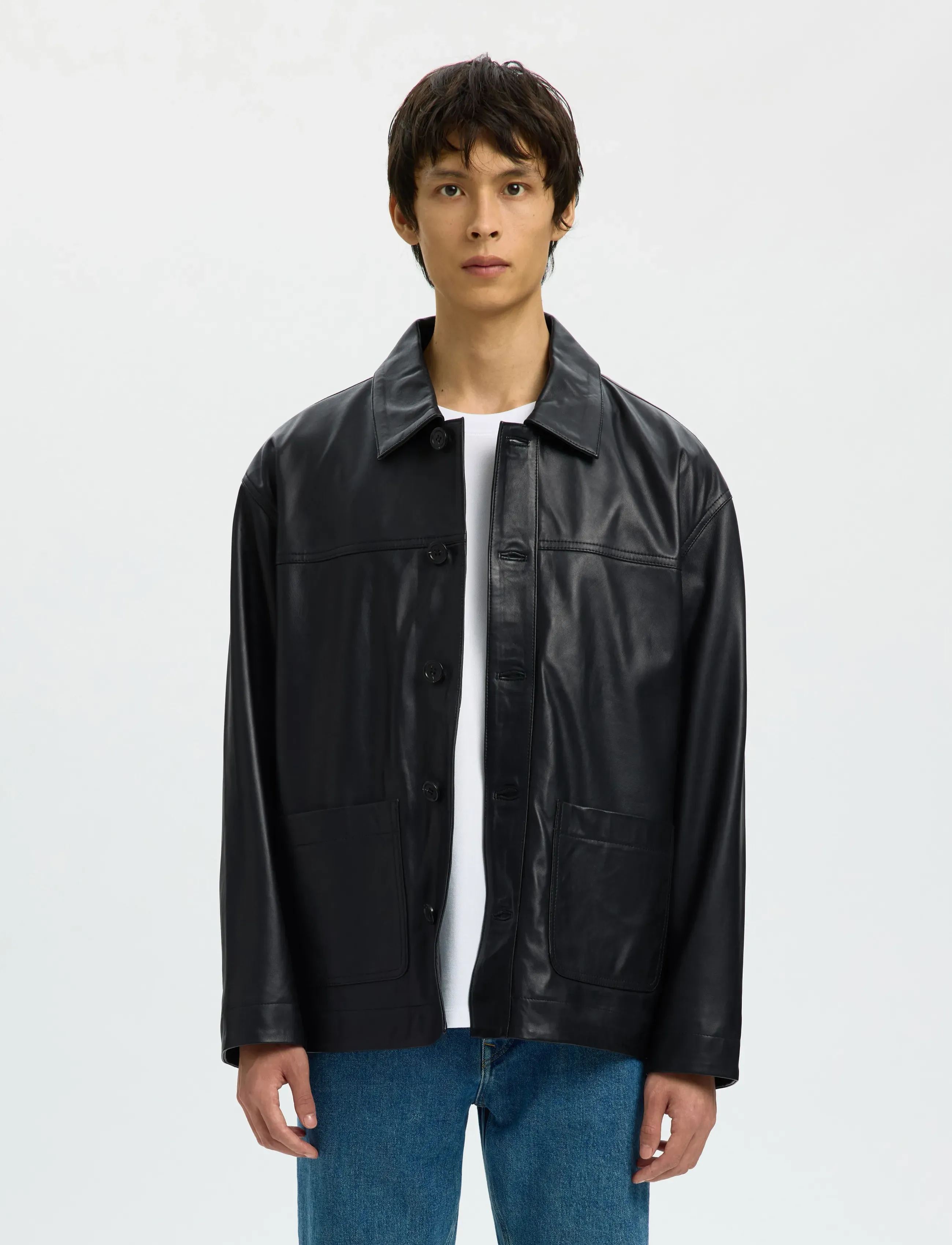 Selected SLHCARL LEATHER JKT - Lederjacken - BLACK / black