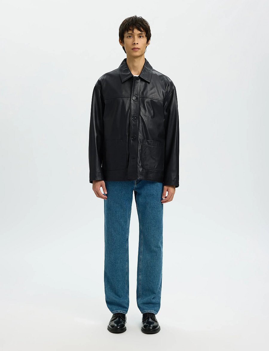 Selected - SLHCARL LEATHER JKT - frühlingsjacken - black - 4