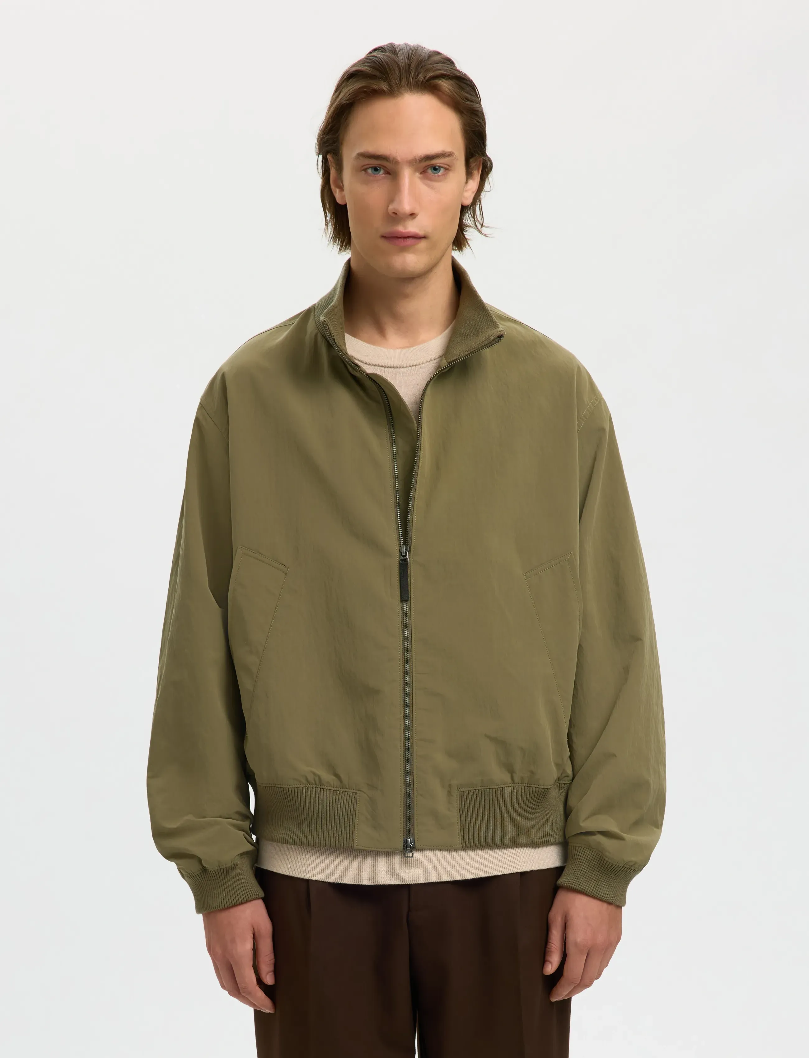 Selected Slhdylan Relaxed Bomber, S, Jackets, Khakigrün - Bomber Männerswear