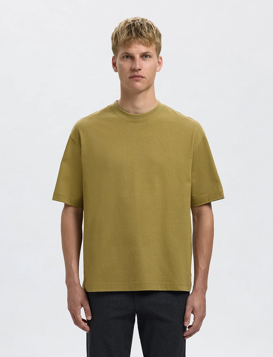 Selected - SLHRELAXNORMAN SS O-NECK TEE - kurzärmelige t-shirts - dried herb - 0