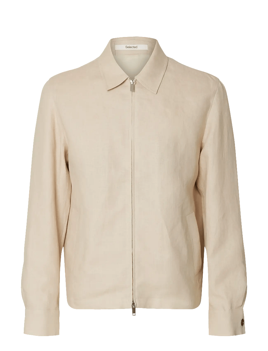 Selected - SLHREG-BAIRD LINEN ZIP JACKET - rudeninės striukės - beach sand - 1