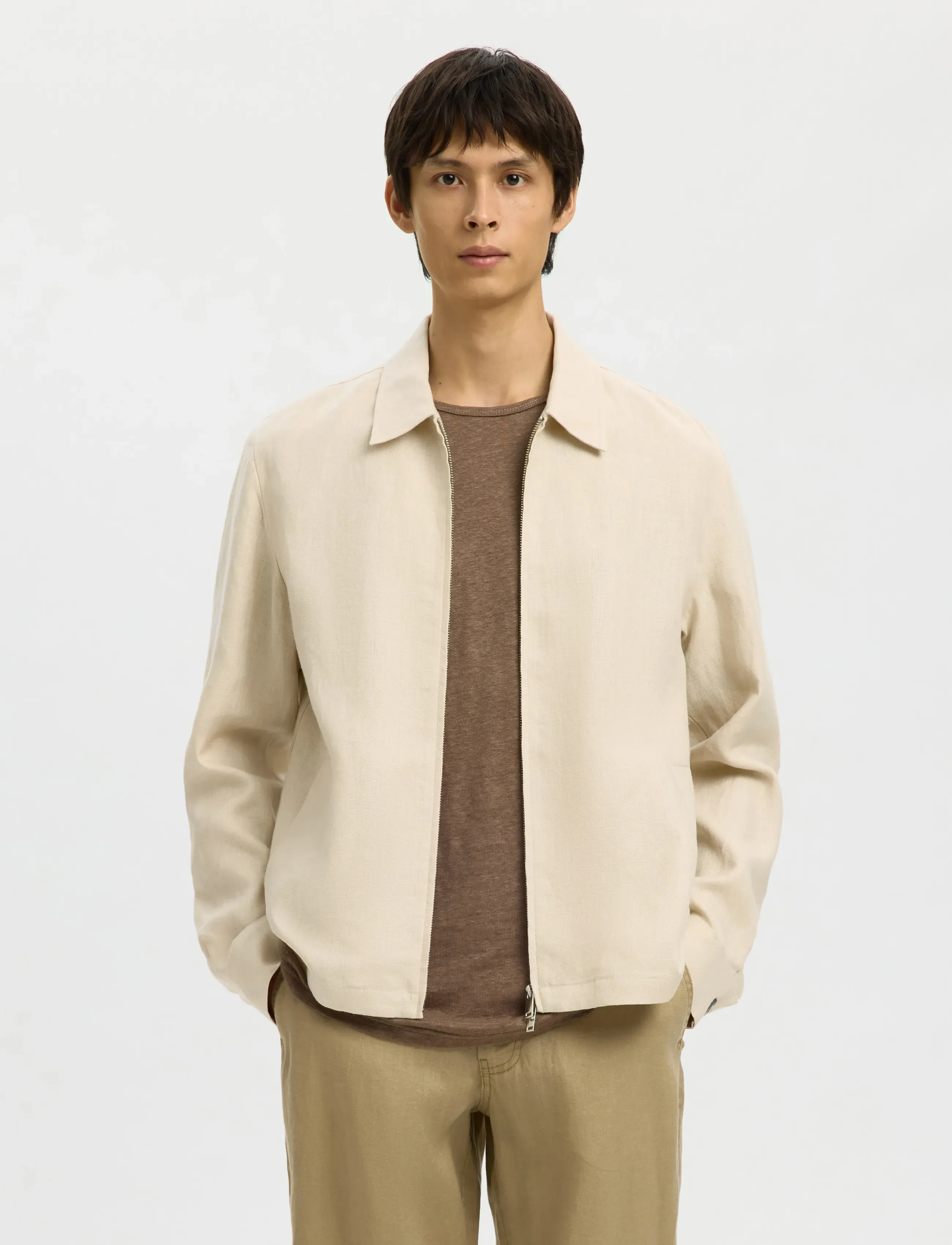 Selected Slhreg-Baird Linen Zip Jacket, Mænd, Lynlåsjakke, Beige, Str: 48