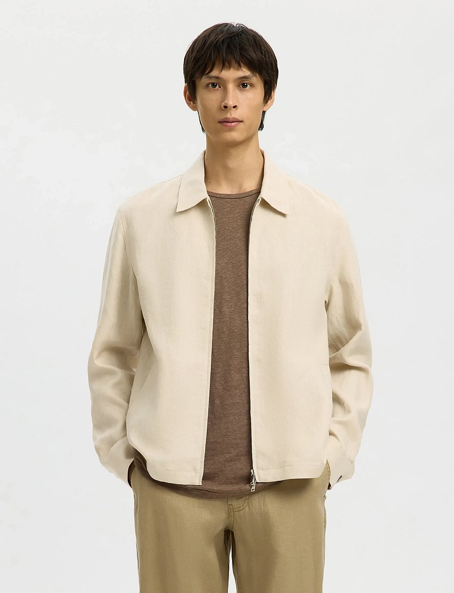 Selected - SLHREG-BAIRD LINEN ZIP JACKET - rudeninės striukės - beach sand - 0