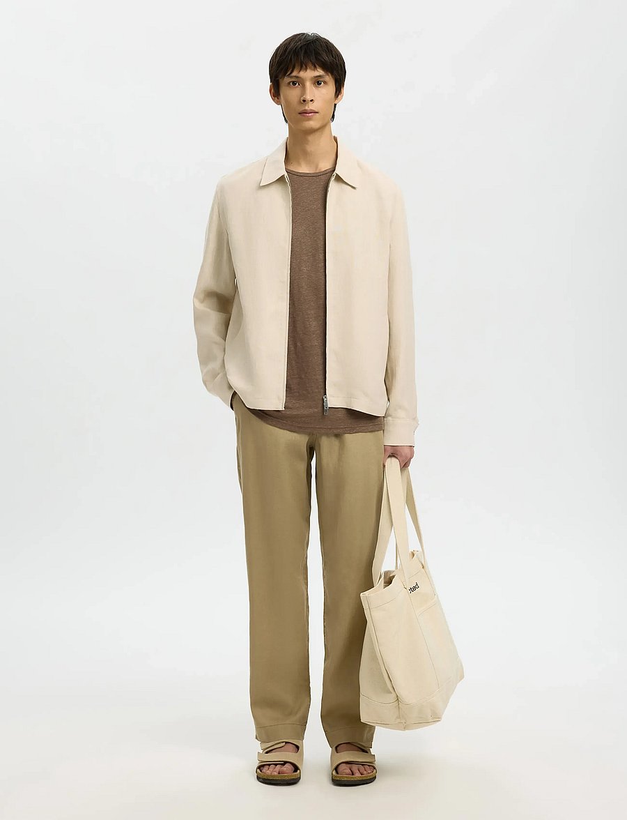 Selected - SLHREG-BAIRD LINEN ZIP JACKET - rudeninės striukės - beach sand - 3