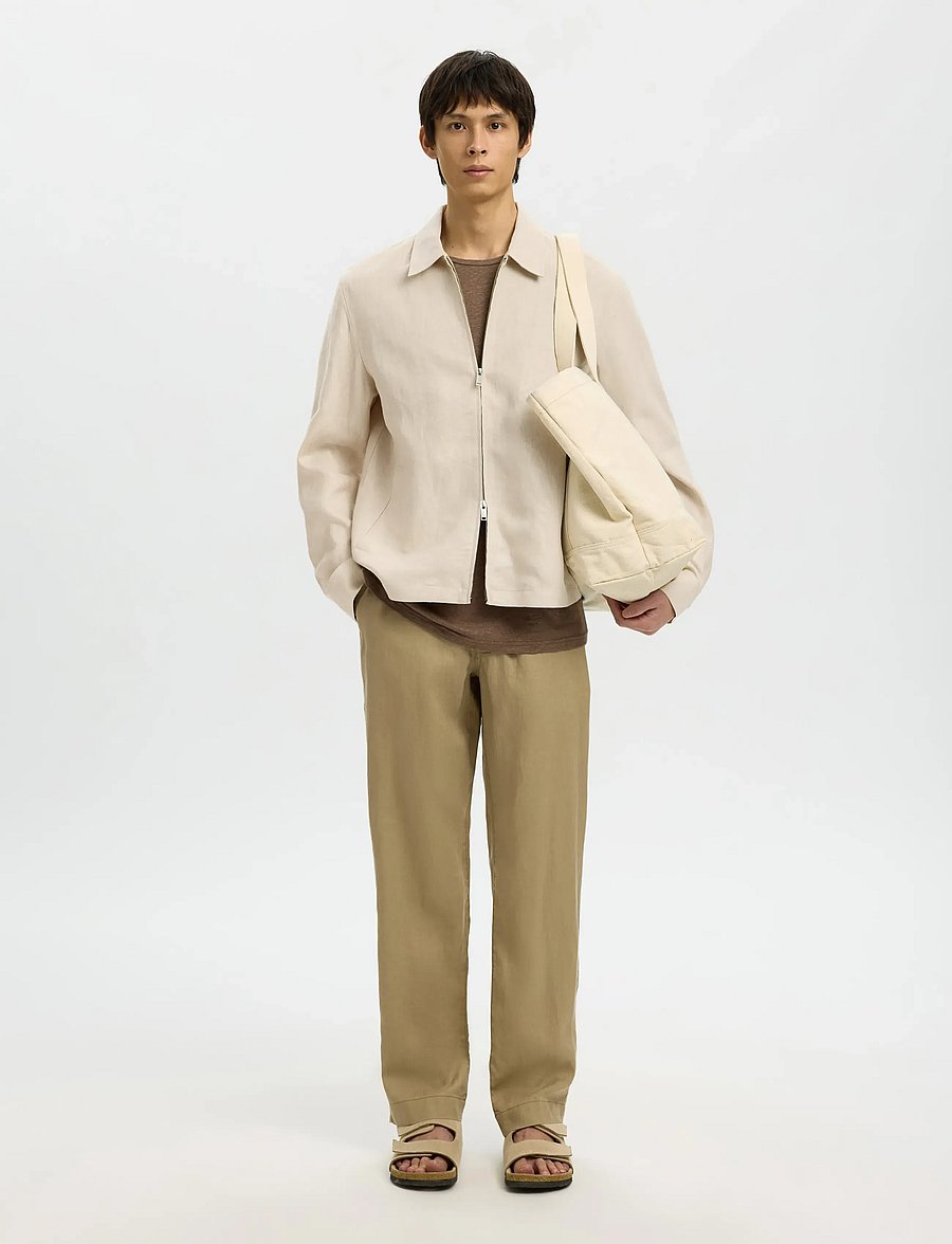 Selected - SLHREG-BAIRD LINEN ZIP JACKET - rudeninės striukės - beach sand - 5