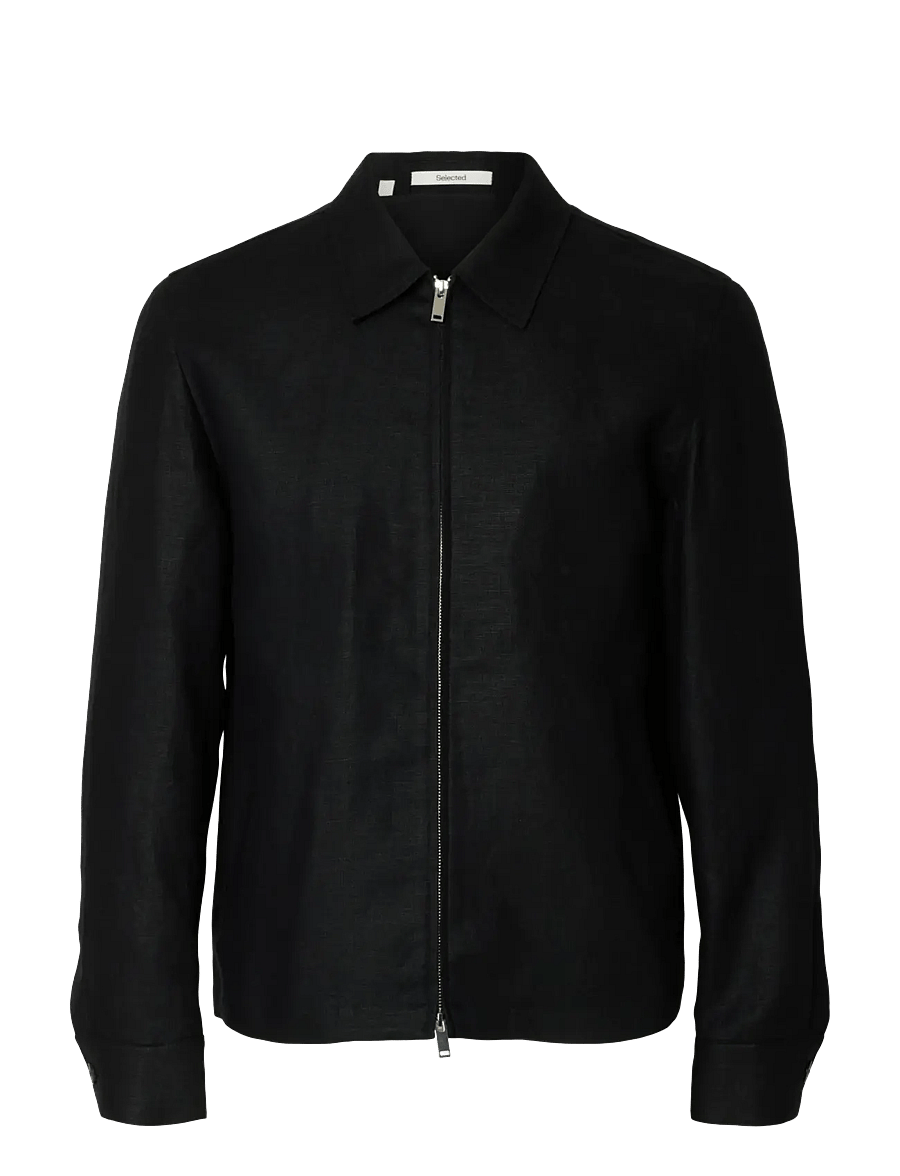 Selected - SLHREG-BAIRD LINEN ZIP JACKET - herbstjacken - black - 0