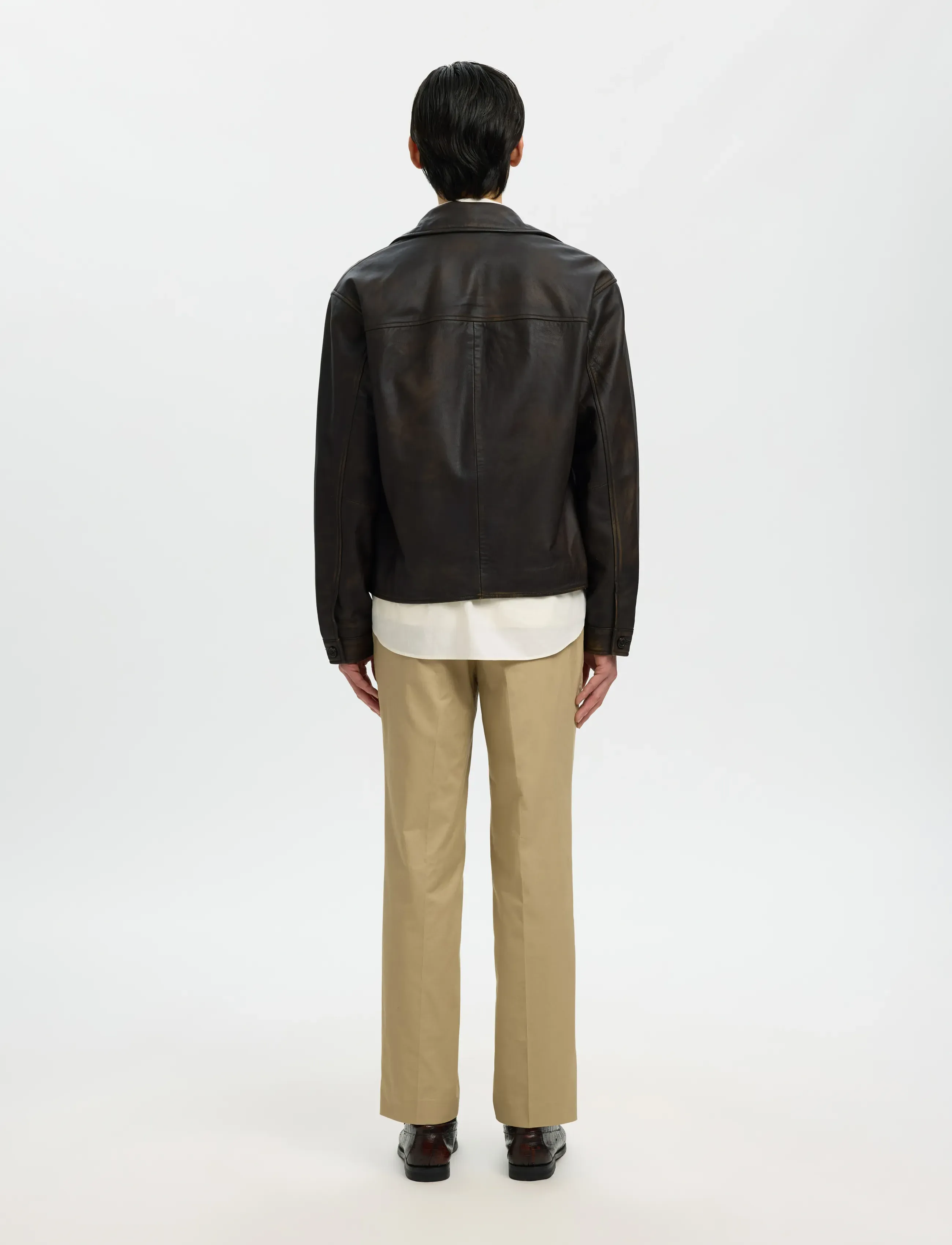 Selected - SLHMORGAN HOTEL AMOUR LEATHER BLOUSON - forårsjakker - demitasse - 2